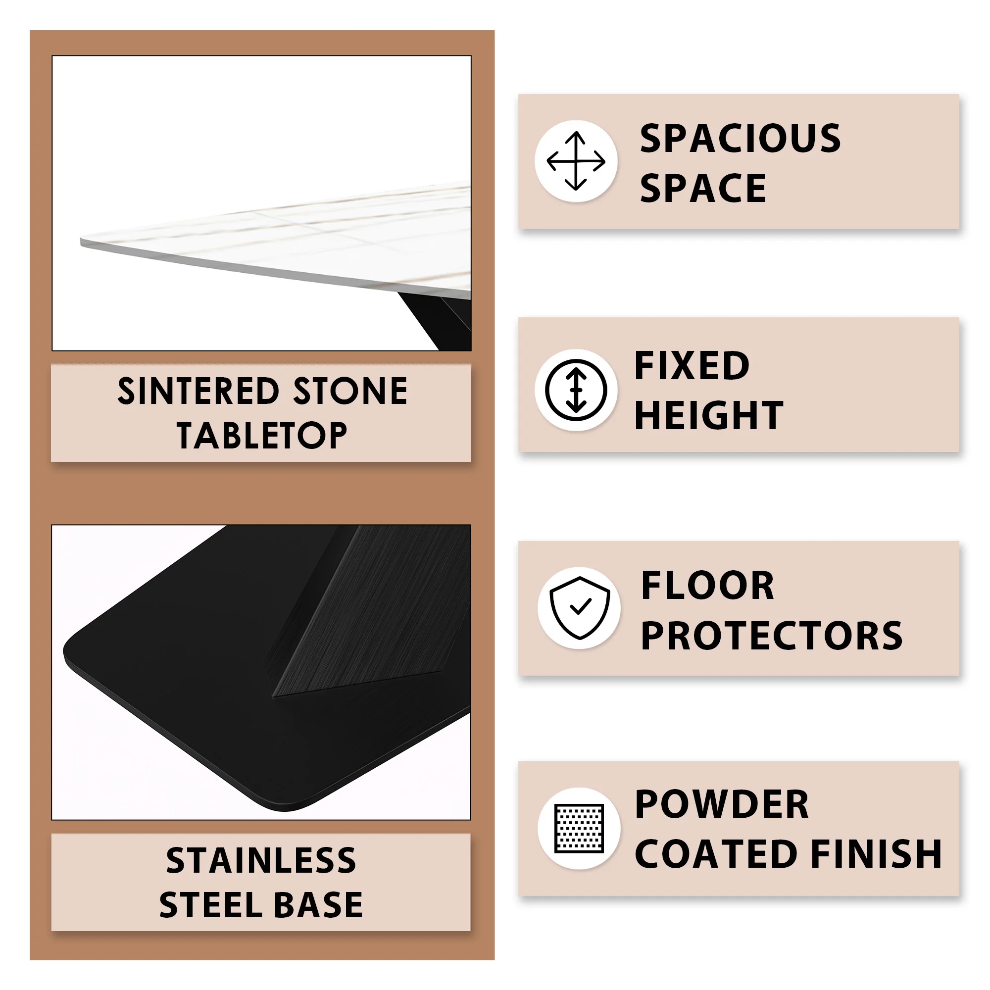 Voren Series Modern Dining Table Black Base, With 62 White/Gold Sintered Stone Top