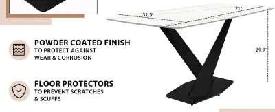 Voren Series Modern Dining Table Black Base, With 62 White/Gold Sintered Stone Top