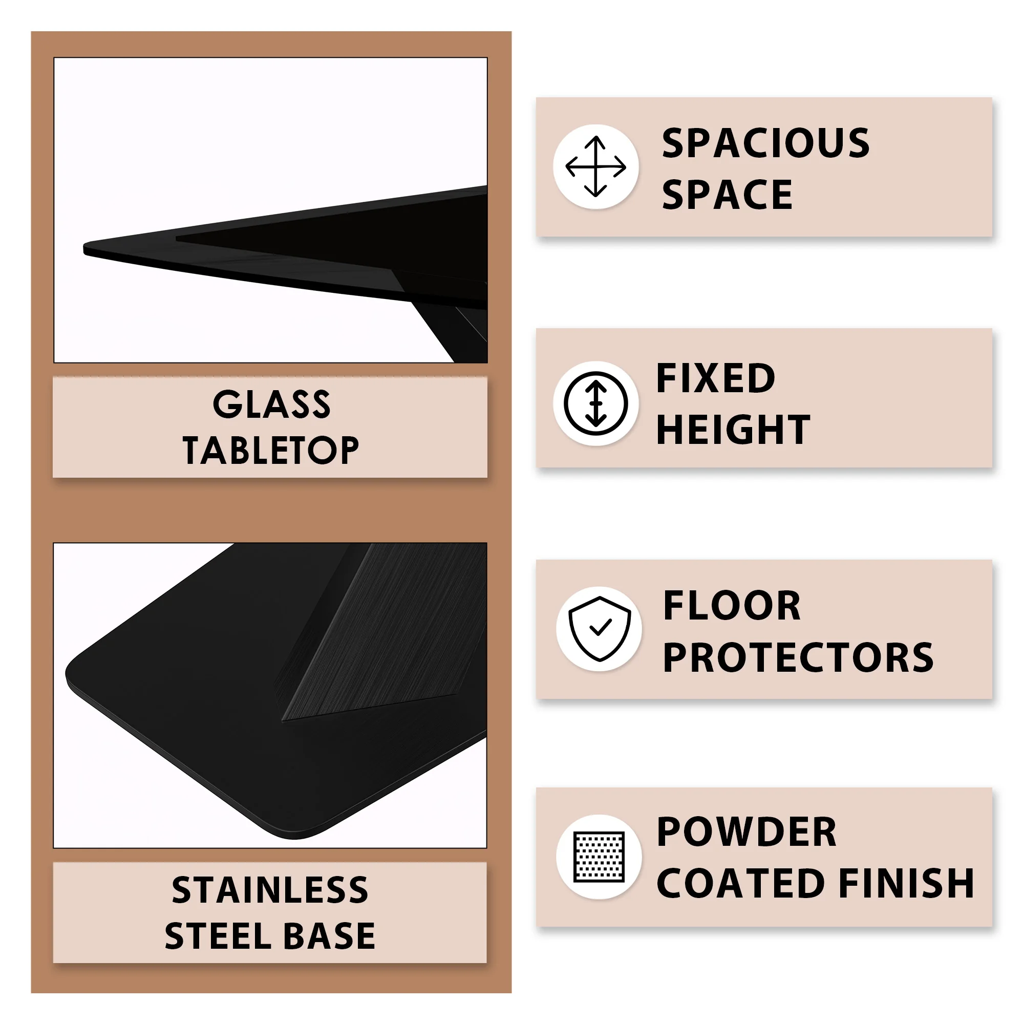 Voren Series Modern Dining Table Black Base, With 71 Black Glass Top