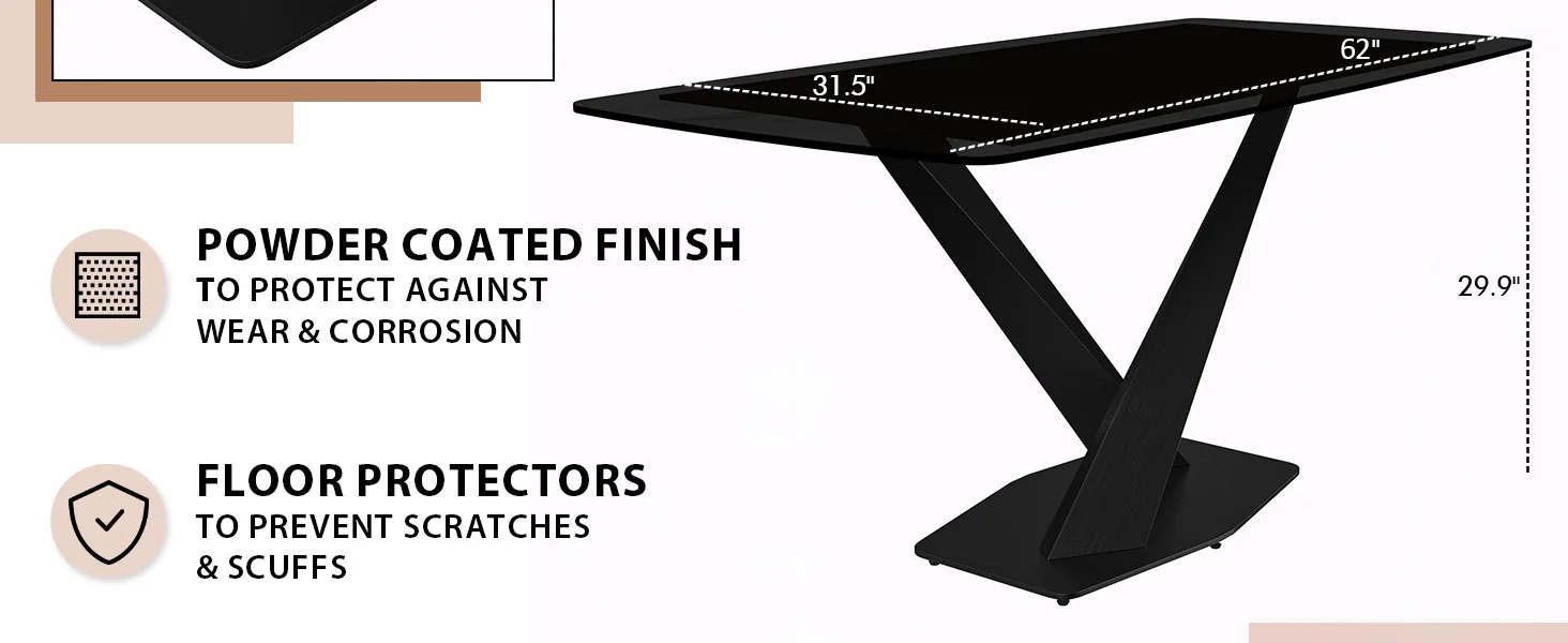Voren Series Modern Dining Table Black Base, With 71 Black Glass Top