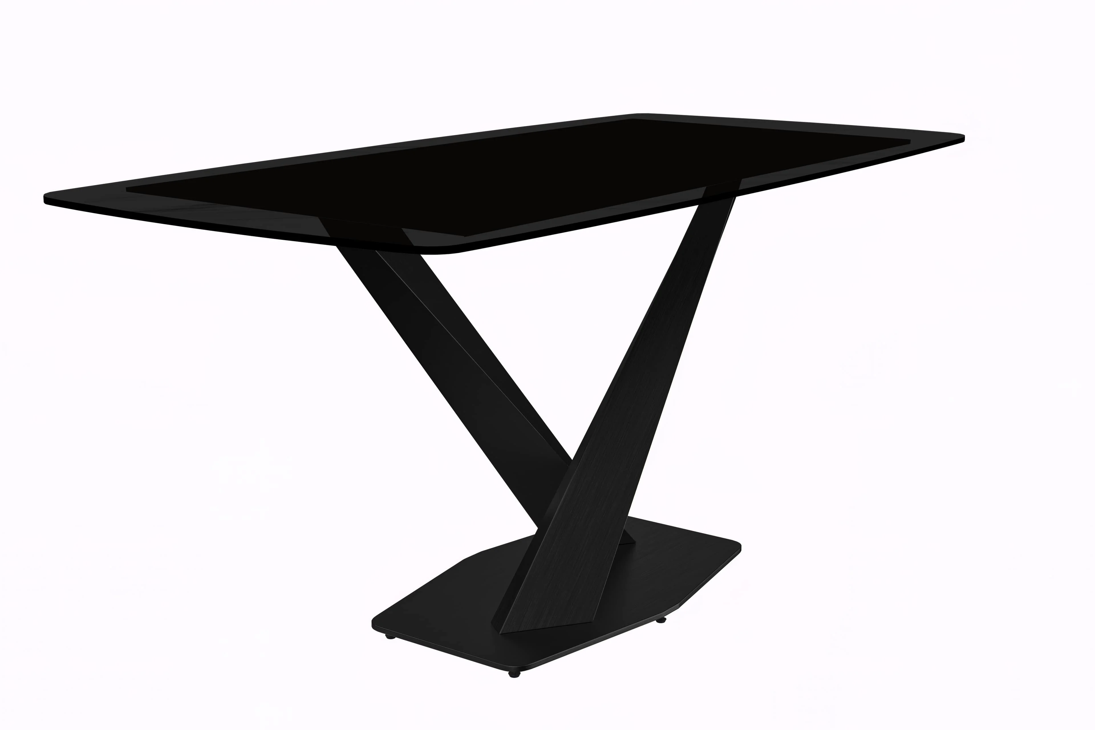 Voren Series Modern Dining Table Black Base, With 71 Black Glass Top