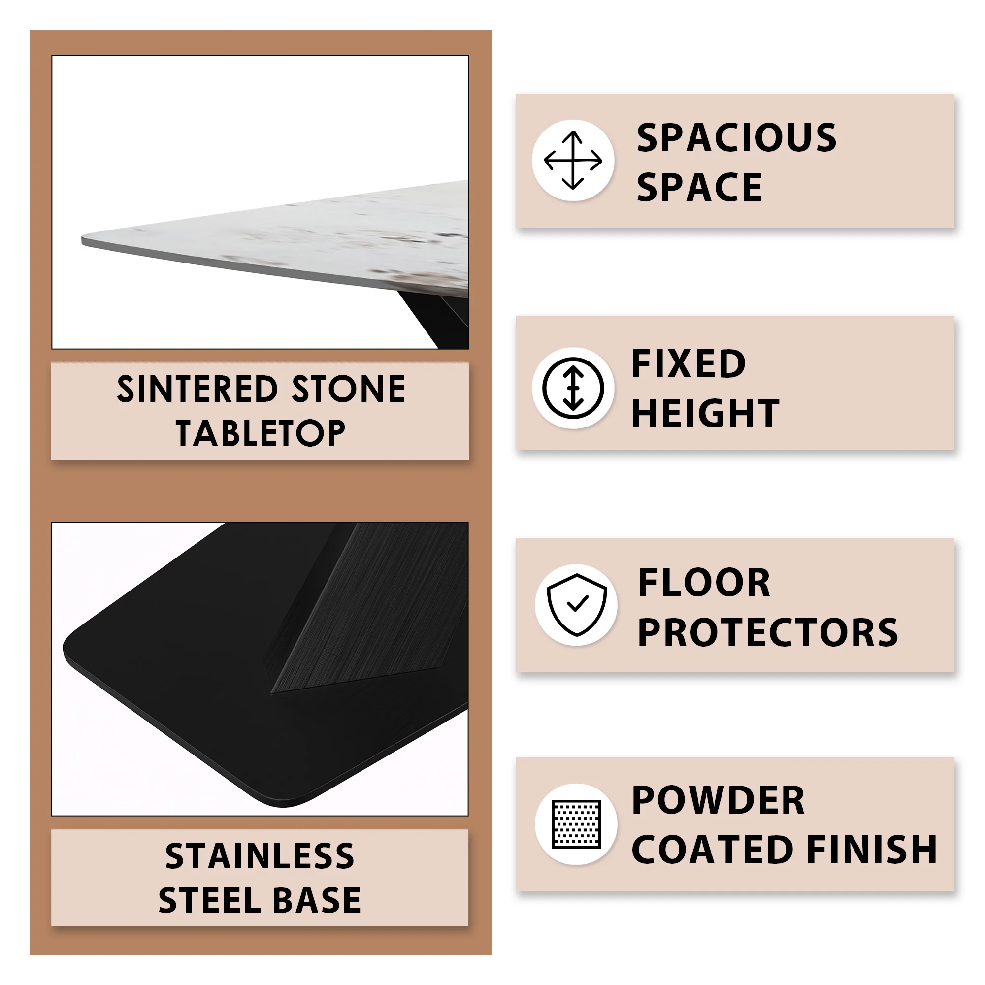 Voren Series Modern Dining Table Black Base, With 71 White Grey Sintered Stone Top