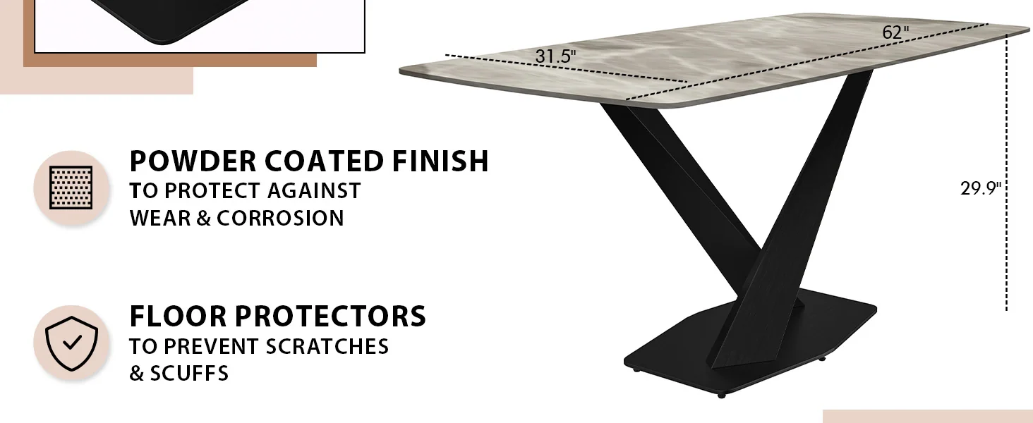 Voren Series Modern Dining Table Black Base, With 71 Deep Grey Sintered Stone Top