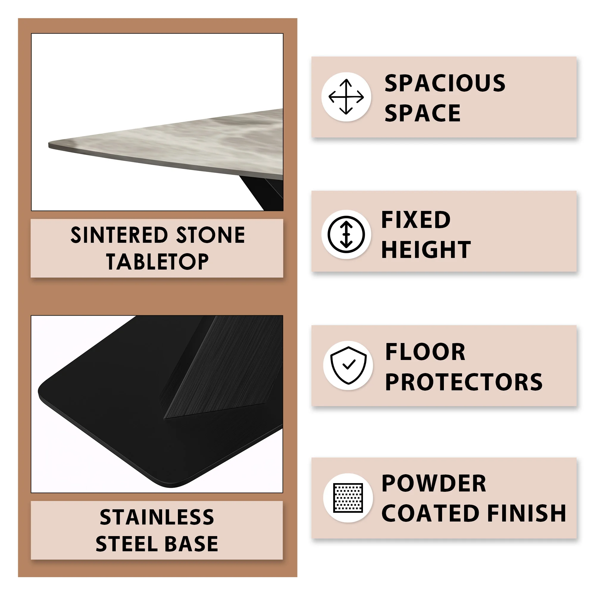 Voren Series Modern Dining Table Black Base, With 71 Deep Grey Sintered Stone Top