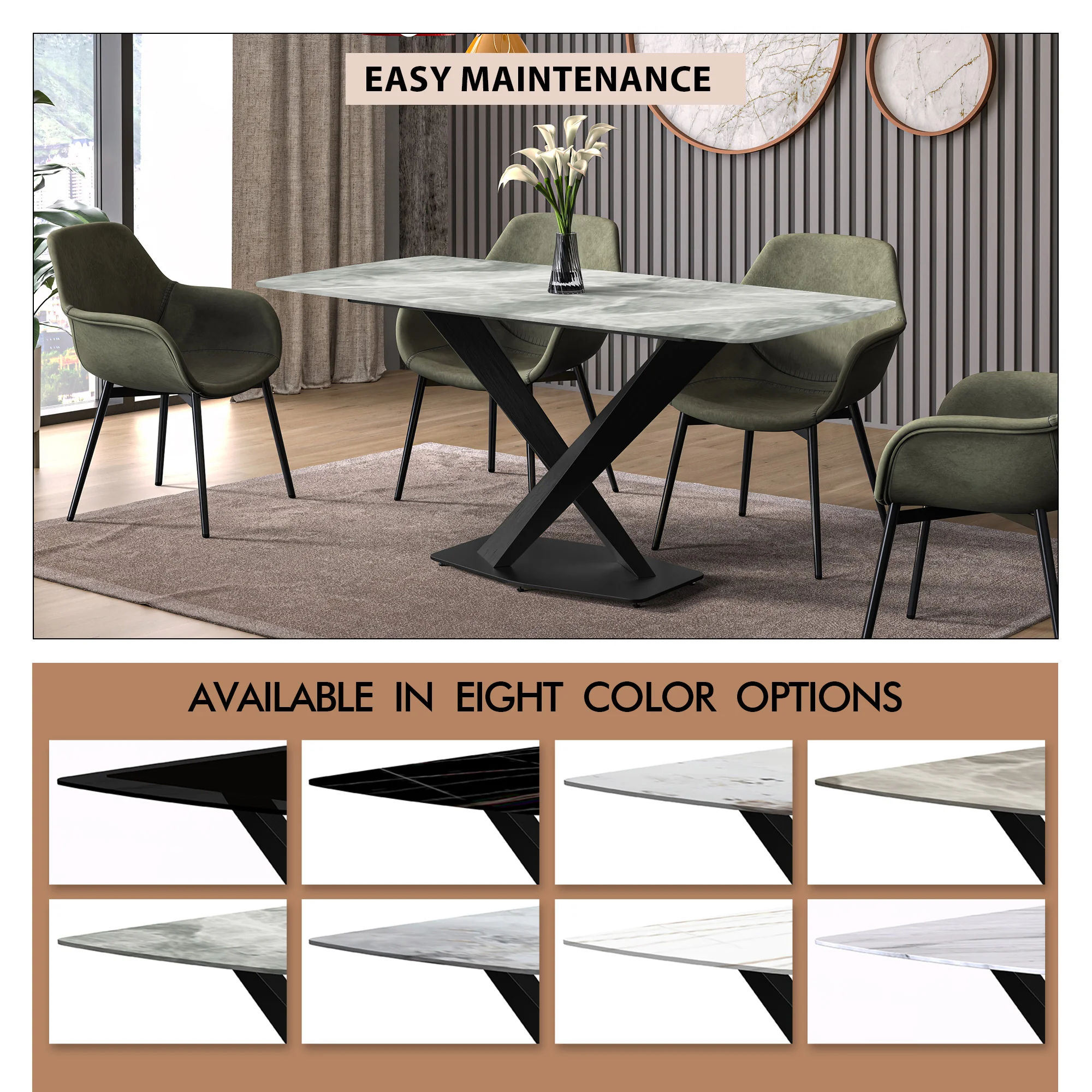 Voren Series Modern Dining Table Black Base, With 71 Light Grey Sintered Stone Top