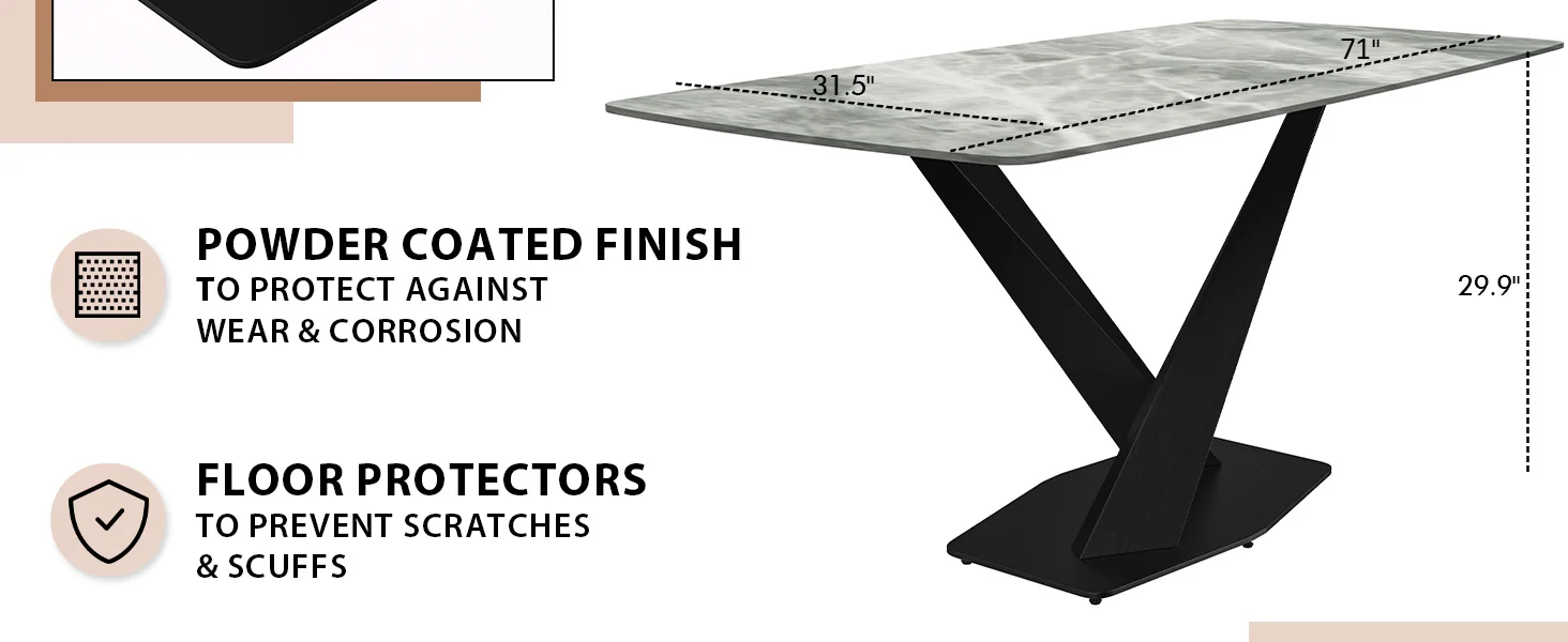 Voren Series Modern Dining Table Black Base, With 71 Light Grey Sintered Stone Top