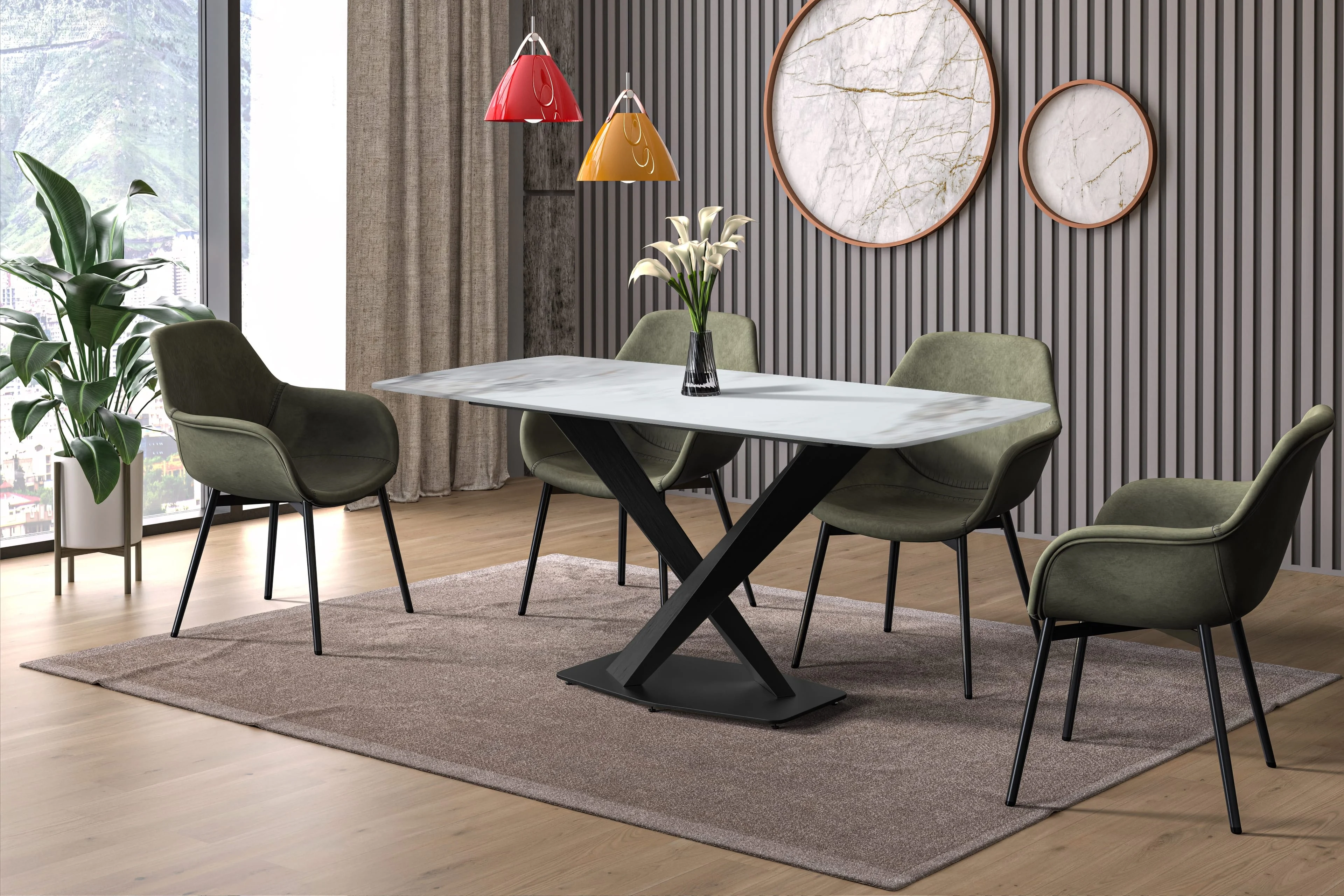 Voren Series Modern Dining Table Black Base, With 71 Medium Grey Sintered Stone Top