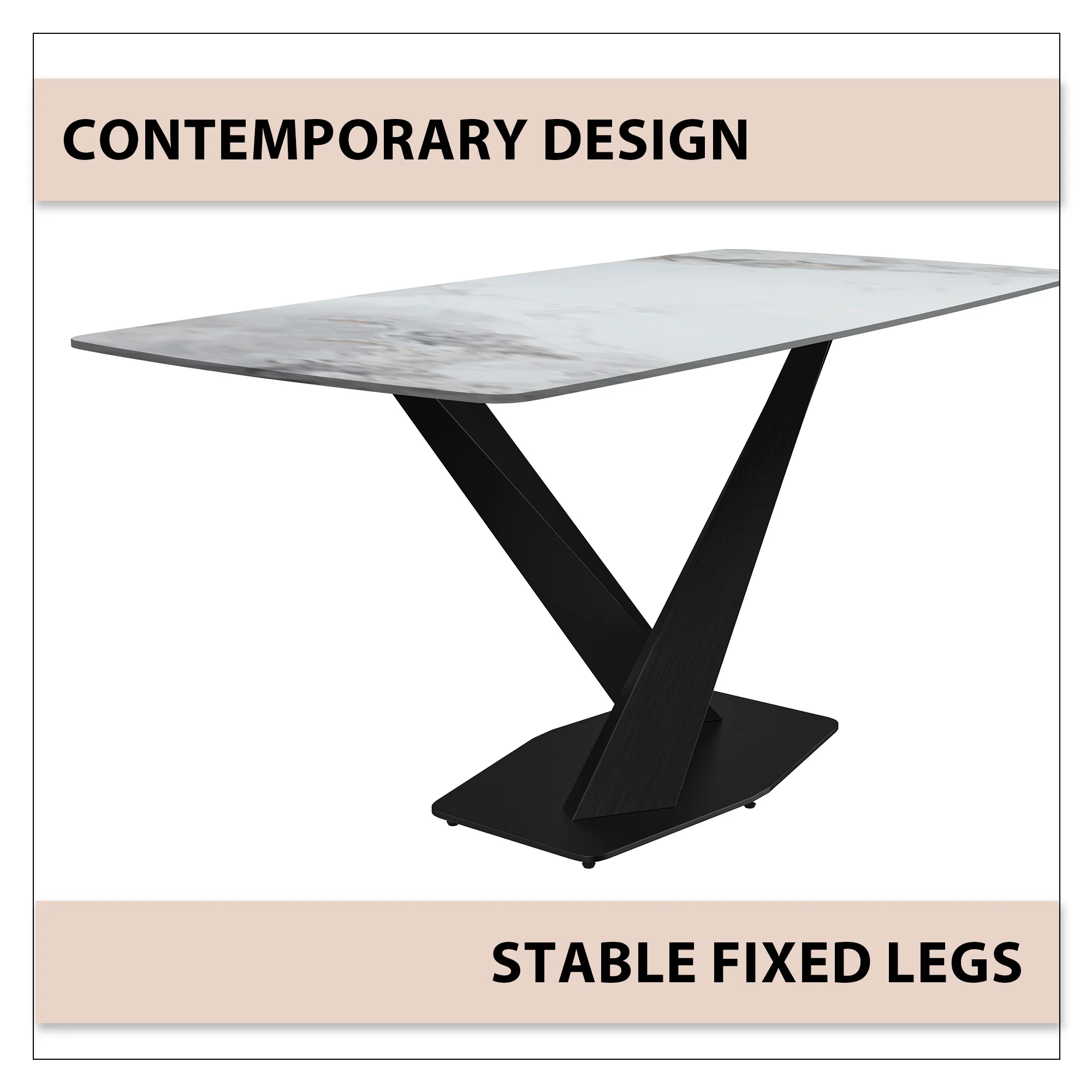 Voren Series Modern Dining Table Black Base, With 71 Medium Grey Sintered Stone Top