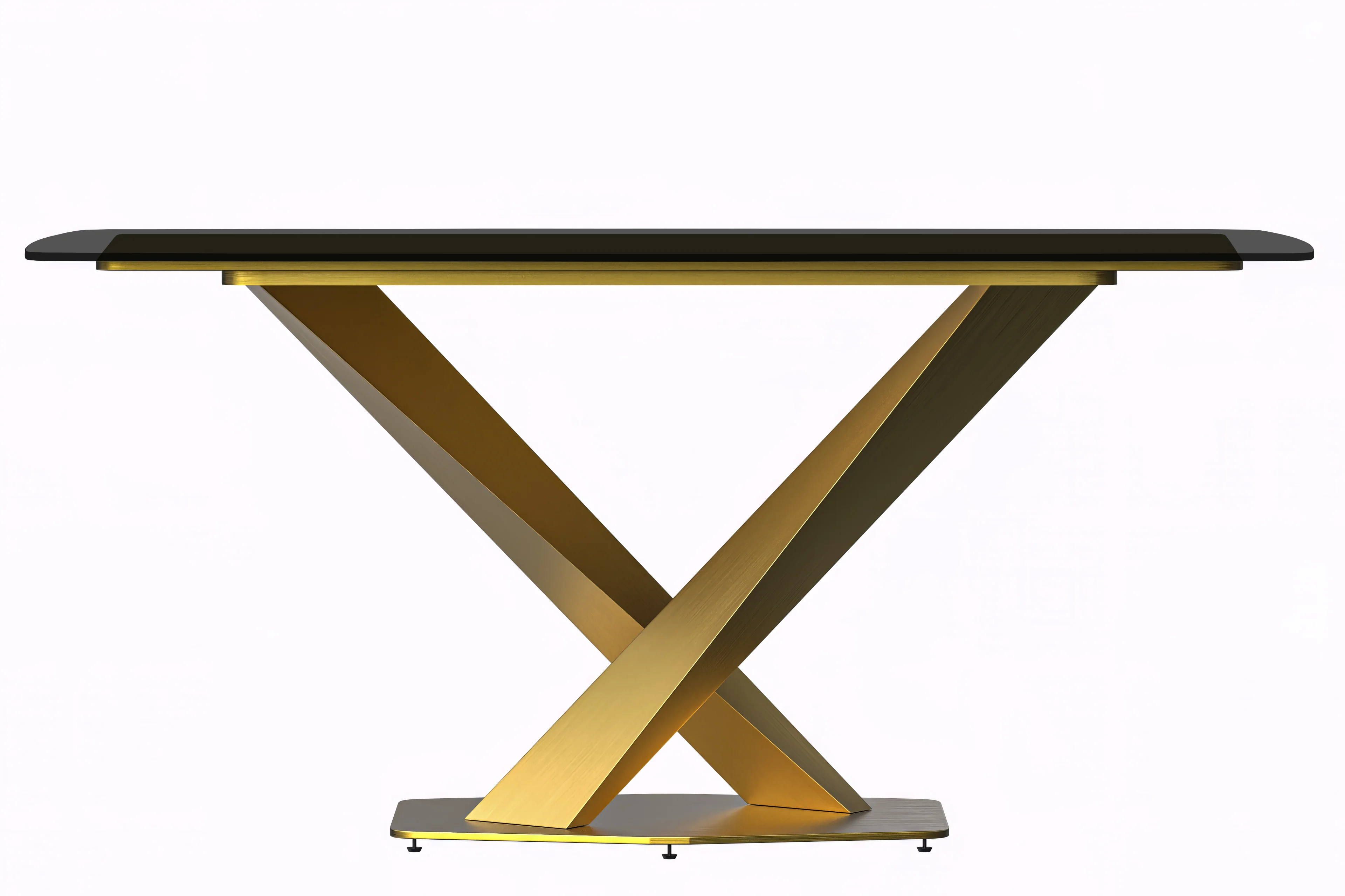 Voren Series Modern Dining Table Gold Base, With 55" Black Glass Top