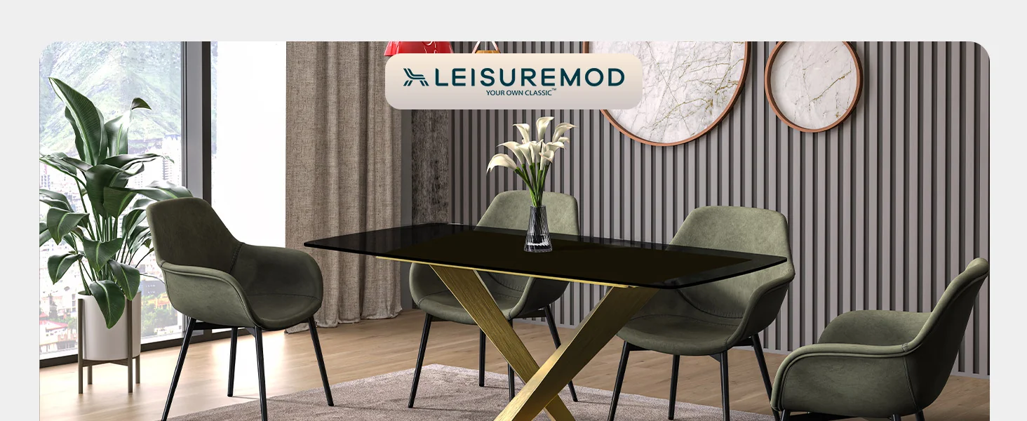 Voren Series Modern Dining Table Gold Base, With 55" Black Glass Top