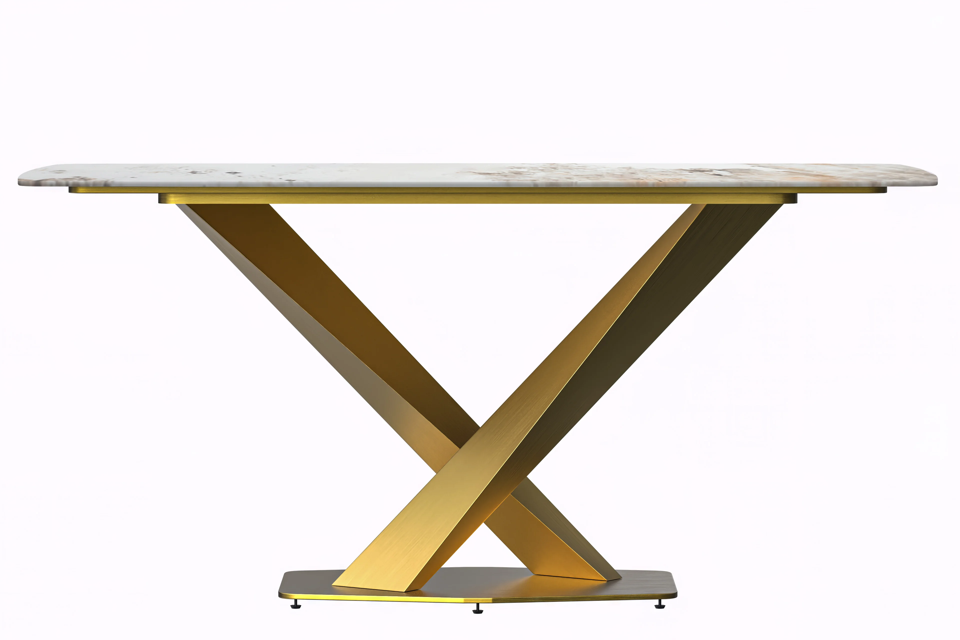Voren Series Modern Dining Table Gold Base, With 55" White Grey Sintered Stone Top
