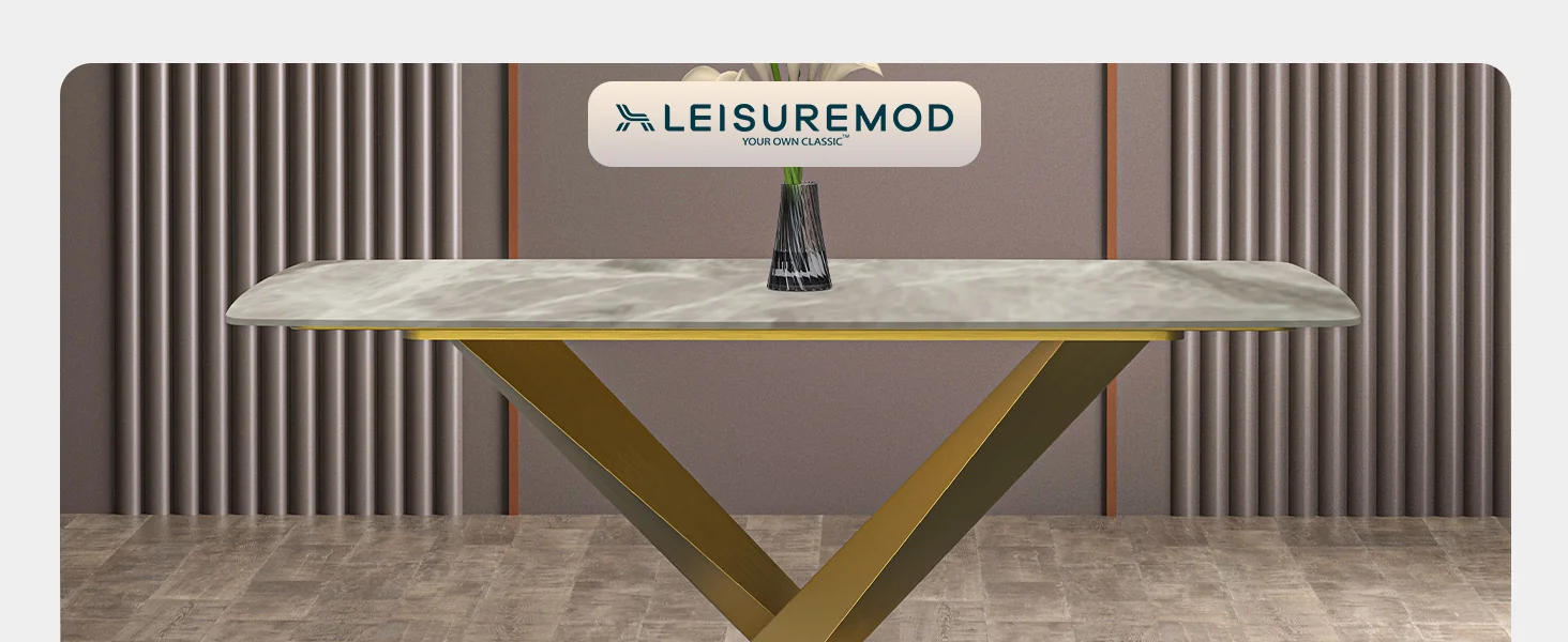 Voren Series Modern Dining Table Gold Base, With 55" Deep Grey Sintered Stone Top