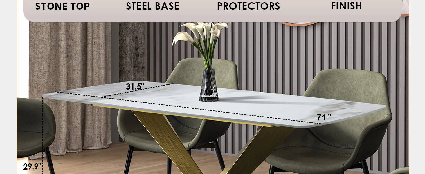Voren Series Modern Dining Table Gold Base, With 55" Medium Grey Sintered Stone Top