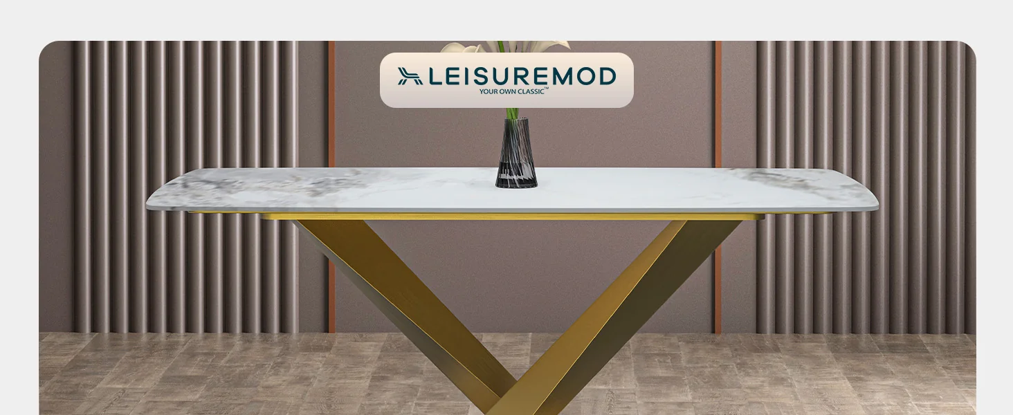 Voren Series Modern Dining Table Gold Base, With 55" Medium Grey Sintered Stone Top