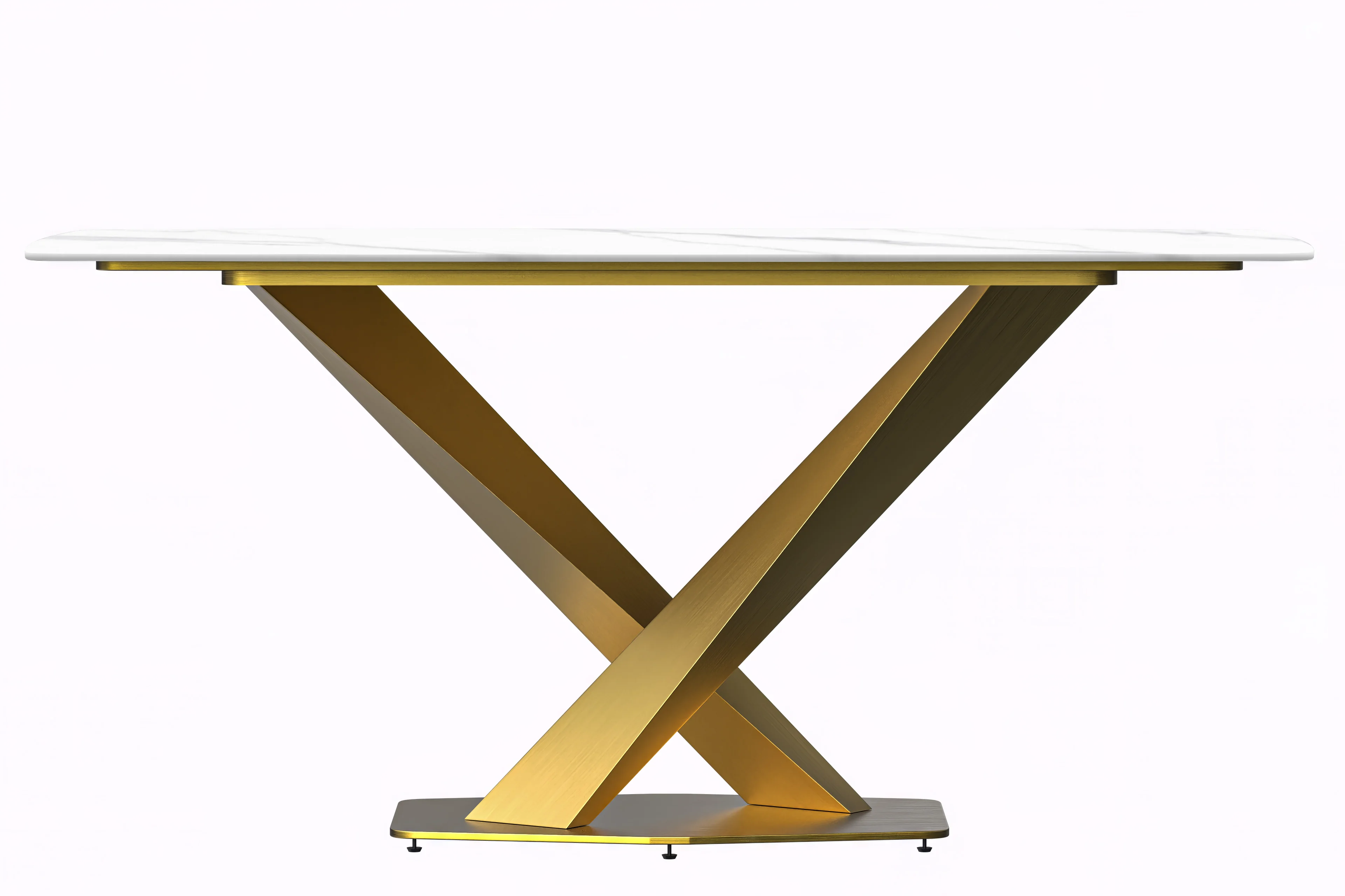 Voren Series Modern Dining Table Gold Base, With 55" White Sintered Stone Top