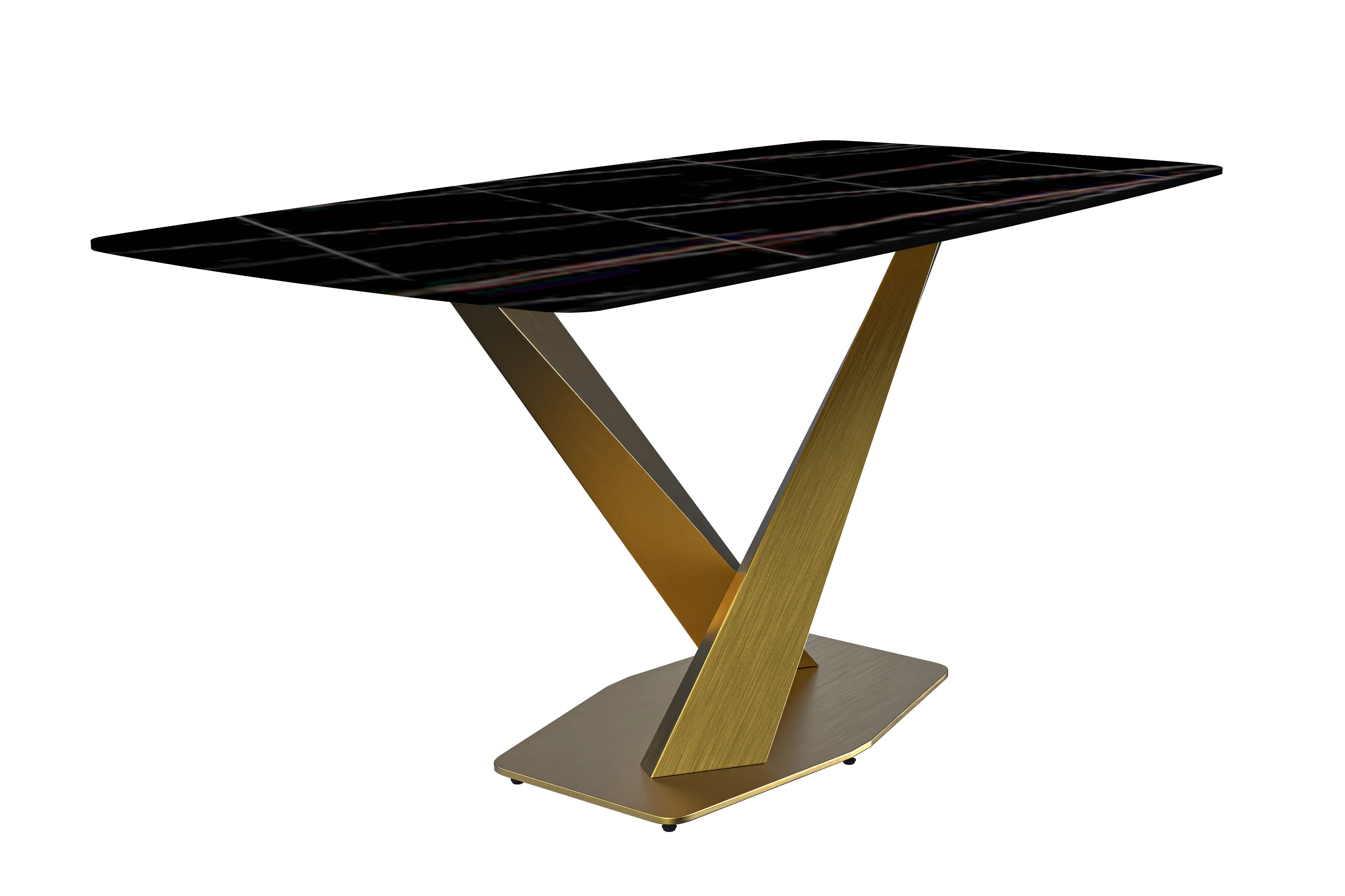 Voren Series Modern Dining Table Gold Base, With 62 Black/Gold Sintered Stone Top