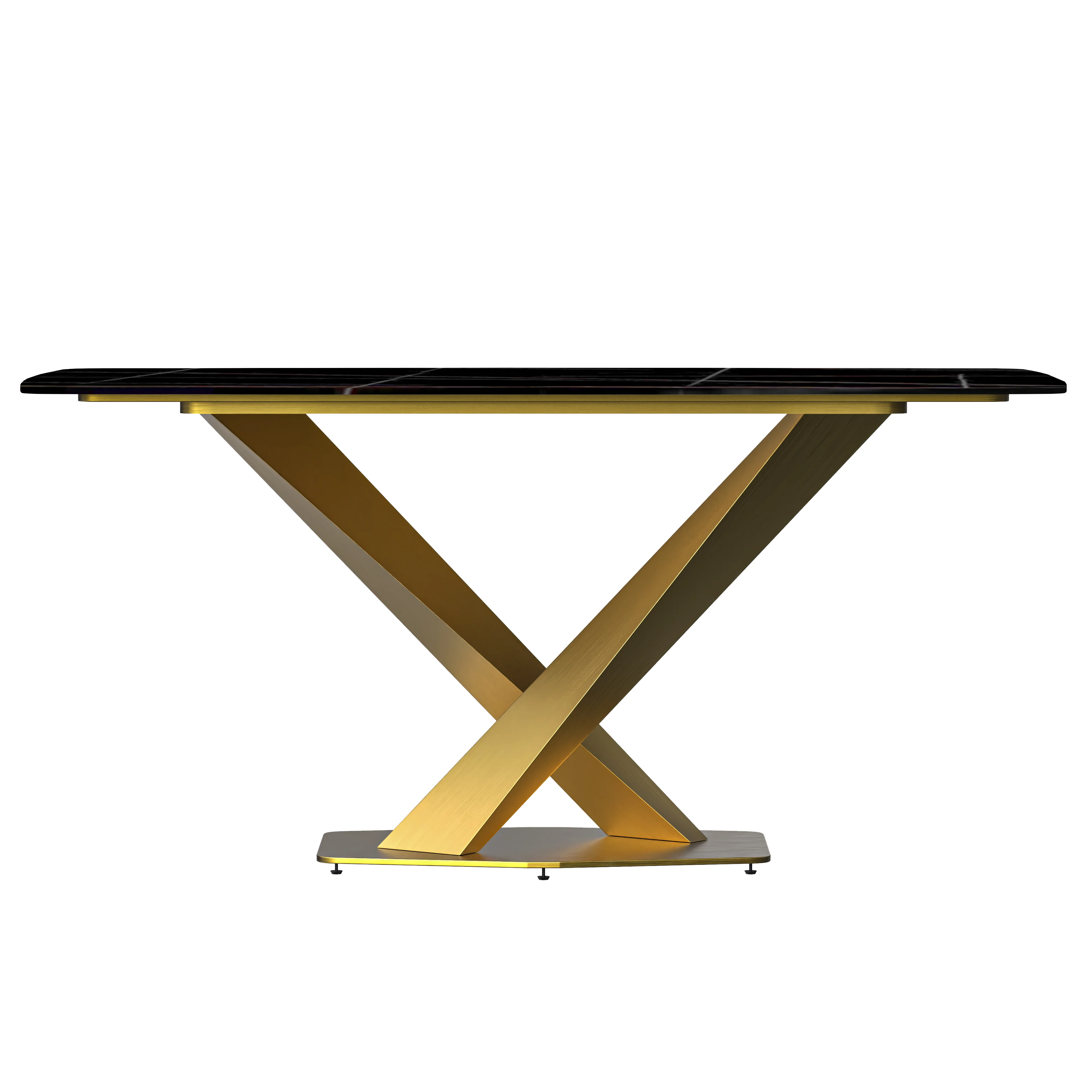 Voren Series Modern Dining Table Gold Base, With 62 Black/Gold Sintered Stone Top