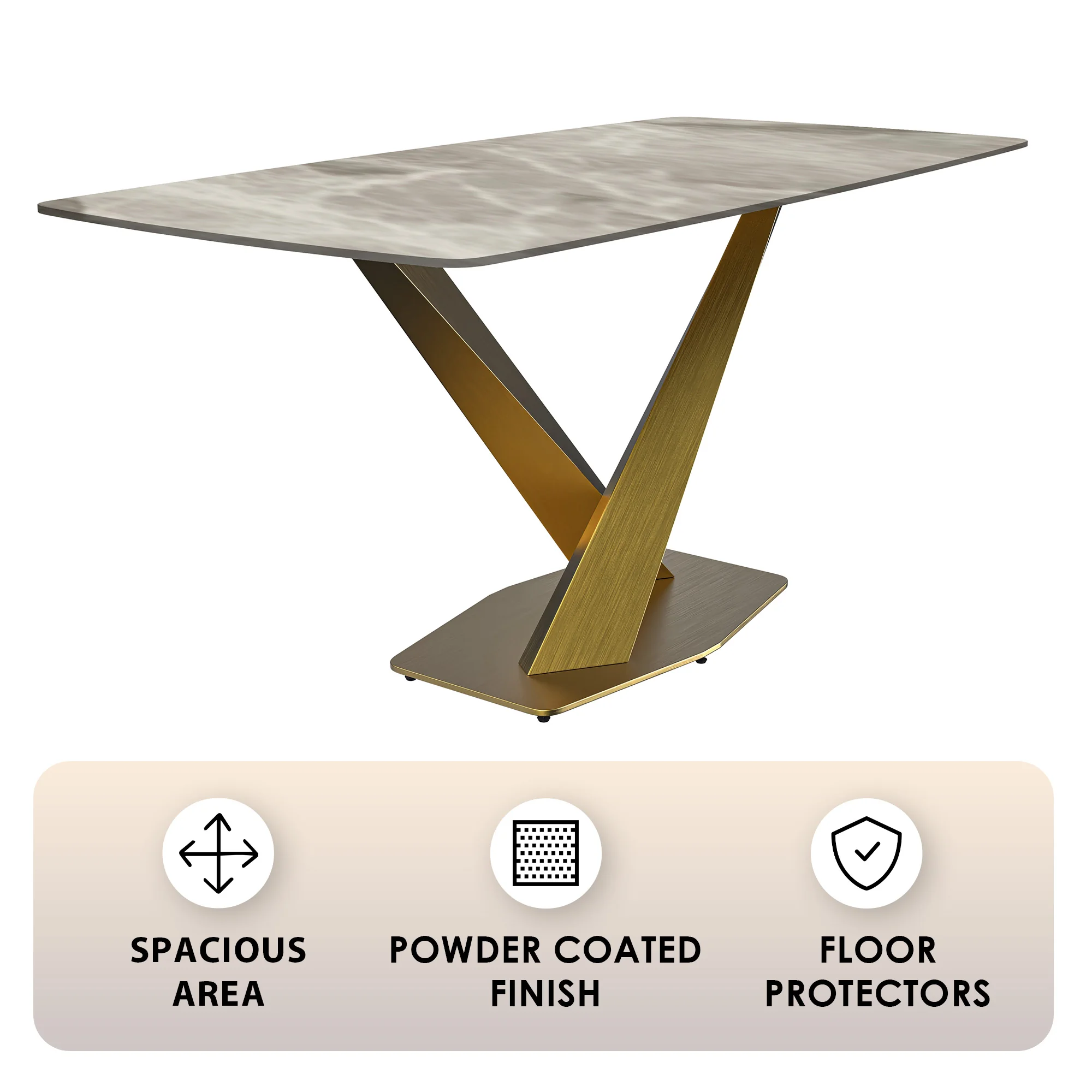 Voren Series Modern Dining Table Gold Base, With 62 Deep Grey Sintered Stone Top
