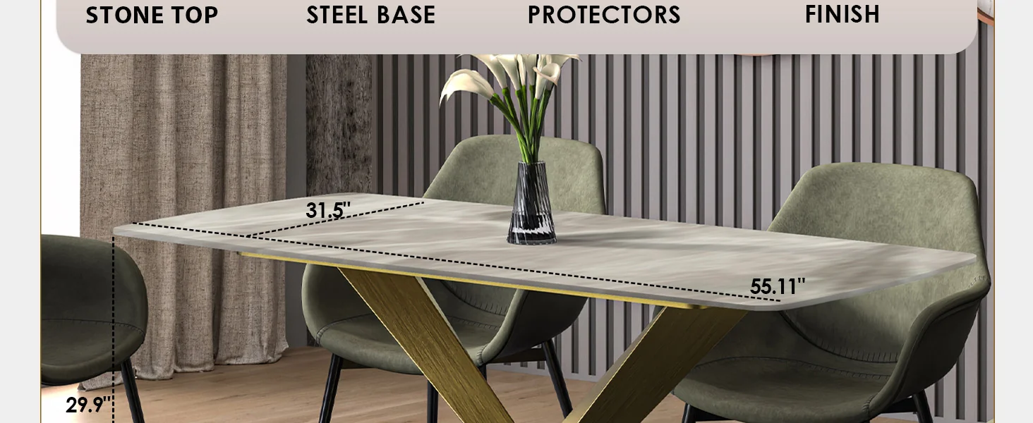 Voren Series Modern Dining Table Gold Base, With 62 Deep Grey Sintered Stone Top