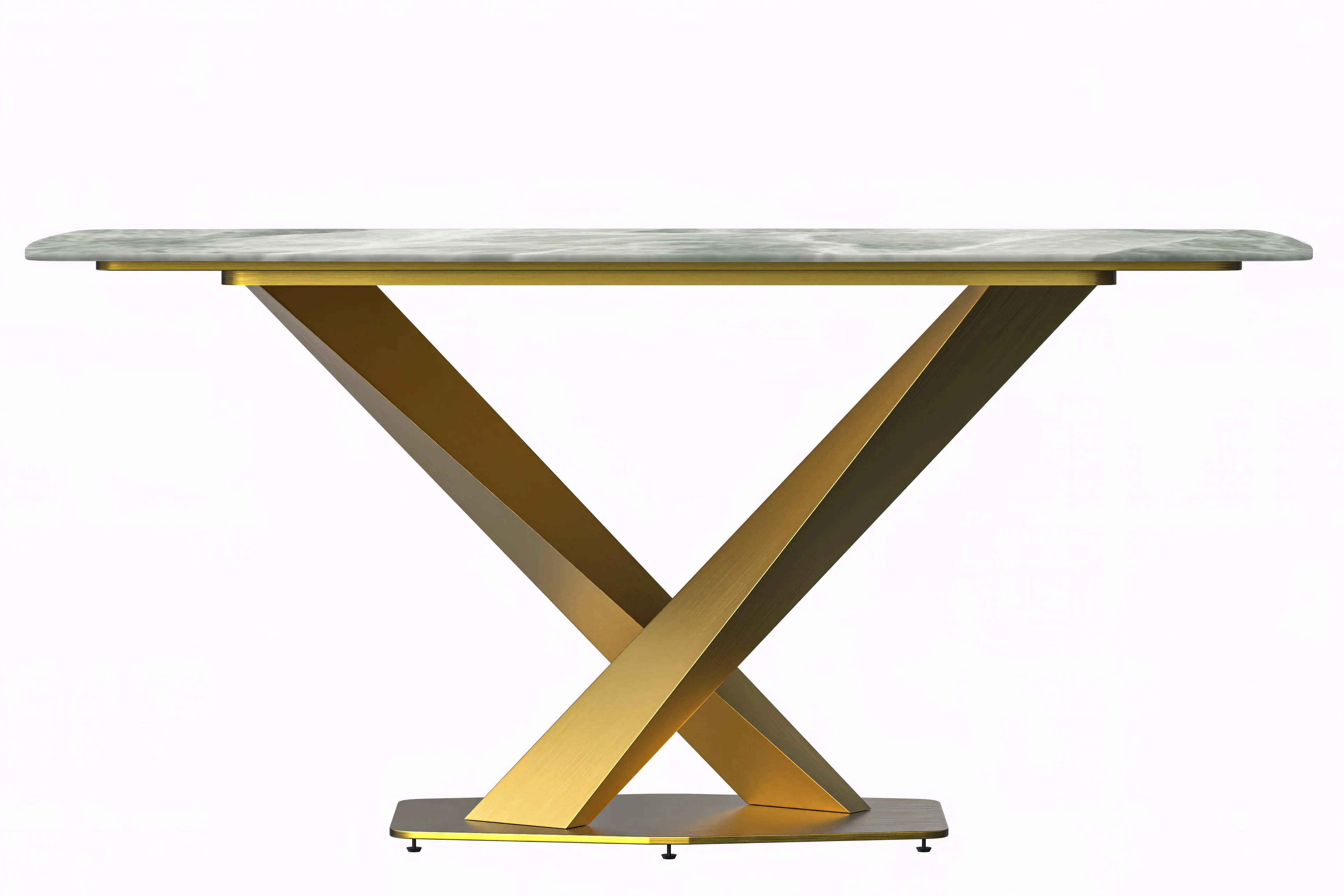 Voren Series Modern Dining Table Gold Base, With 62 Light Grey Sintered Stone Top