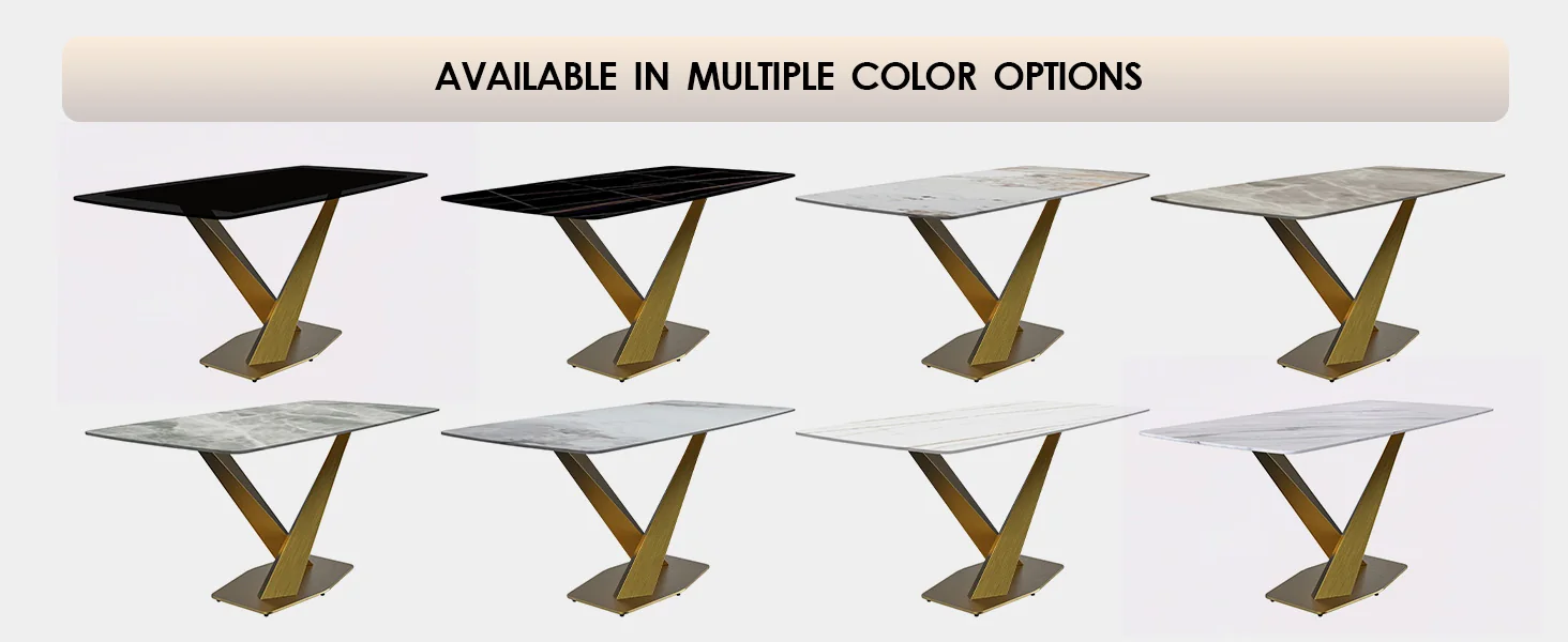 Voren Series Modern Dining Table Gold Base, With 62 Light Grey Sintered Stone Top