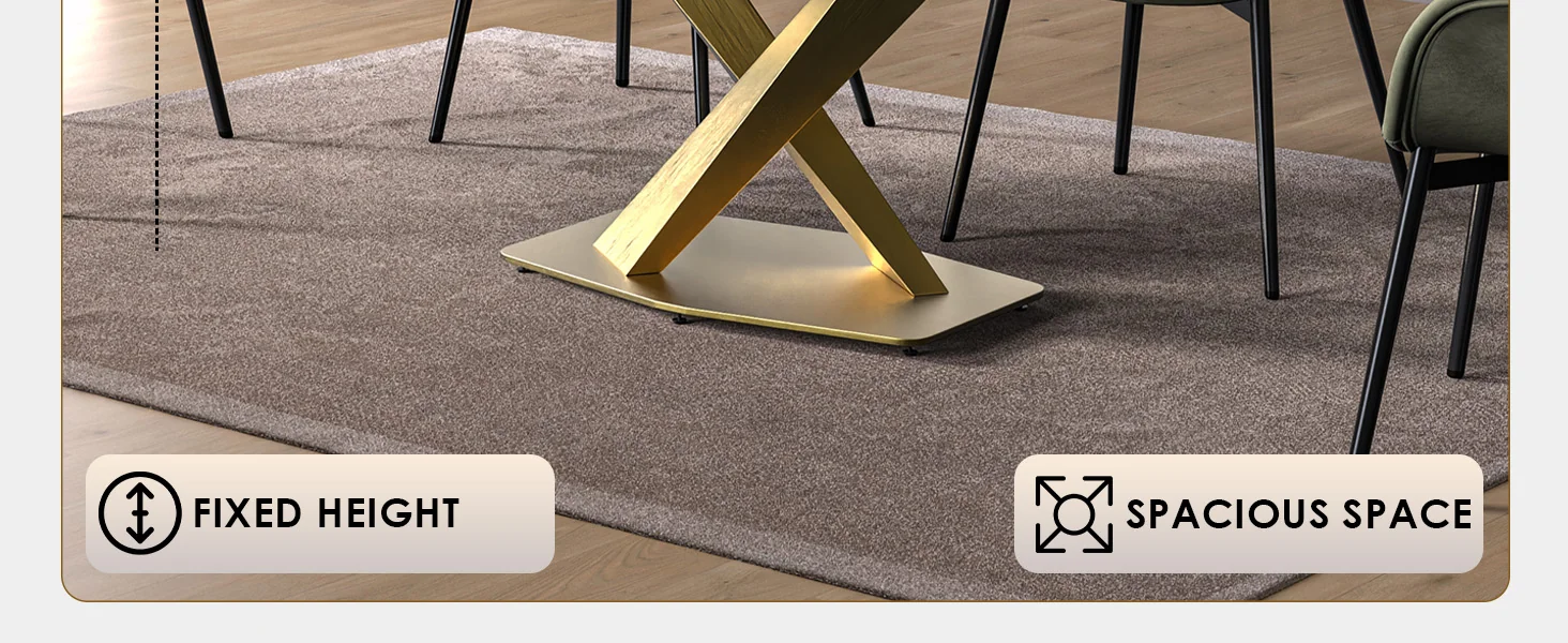 Voren Series Modern Dining Table Gold Base, With 62 Medium Grey Sintered Stone Top