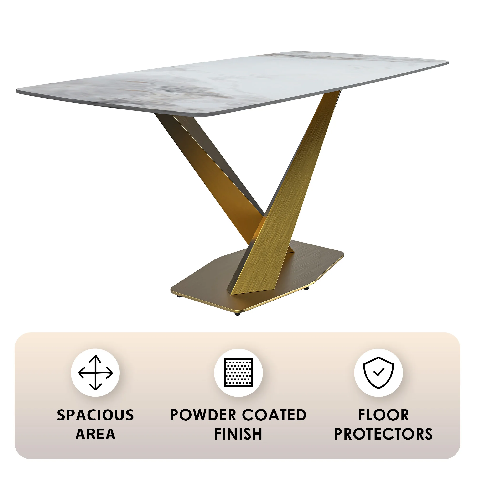 Voren Series Modern Dining Table Gold Base, With 62 Medium Grey Sintered Stone Top