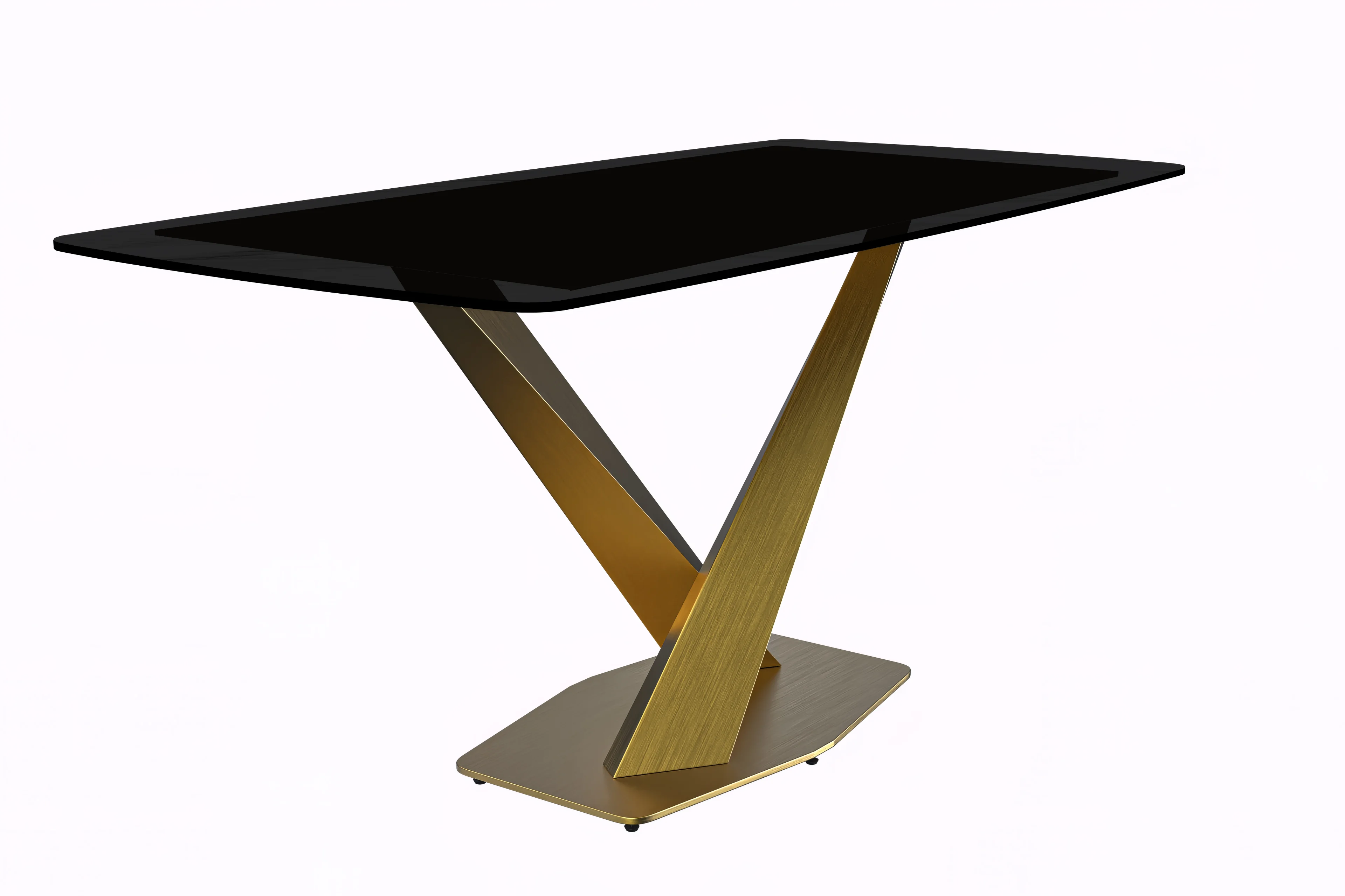 Voren Series Modern Dining Table Gold Base, With 71 Black Glass Top