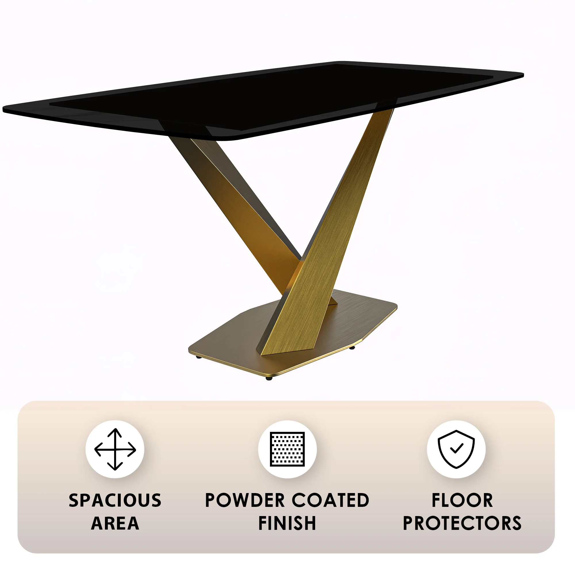 Voren Series Modern Dining Table Gold Base, With 71 Black Glass Top