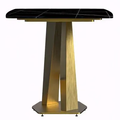 Voren Series Modern Dining Table Gold Base, With 71 Black/Gold Sintered Stone Top