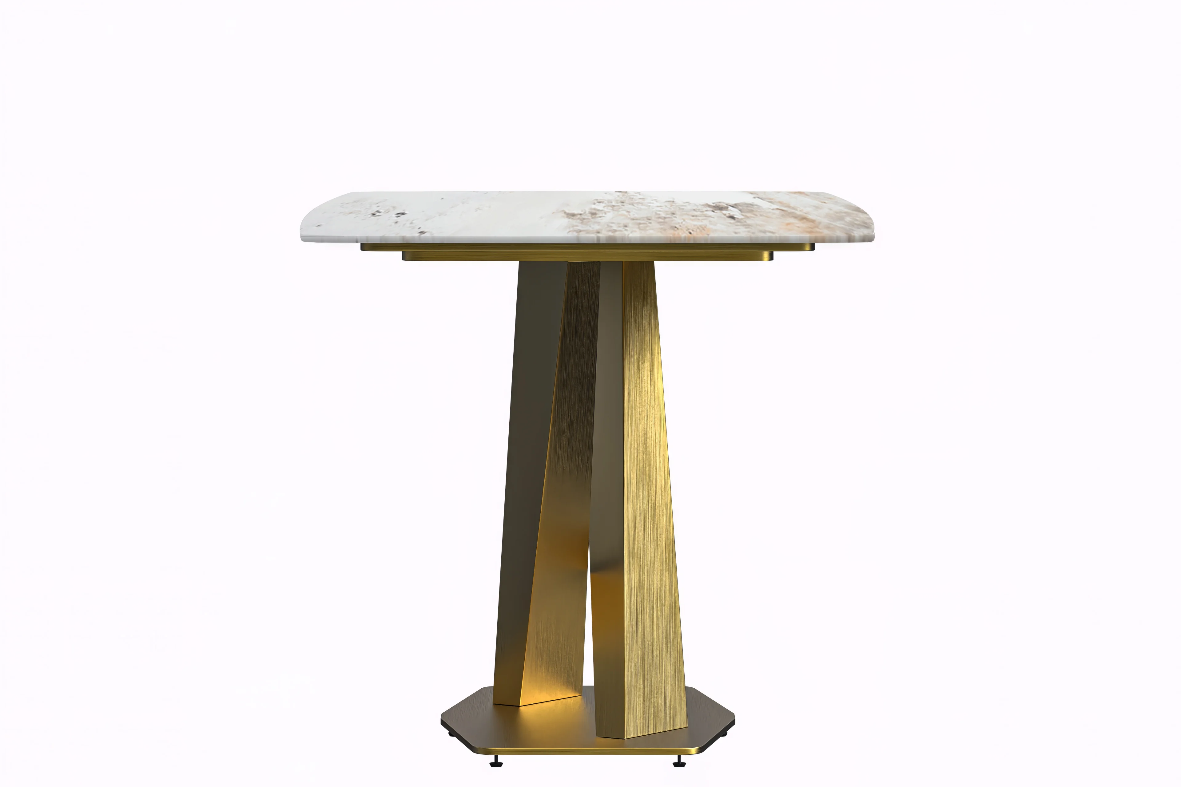 Voren Series Modern Dining Table Gold Base, With 71 White Grey Sintered Stone Top