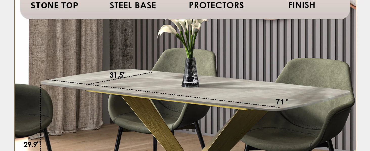 Voren Series Modern Dining Table Gold Base, With 71 Deep Grey Sintered Stone Top