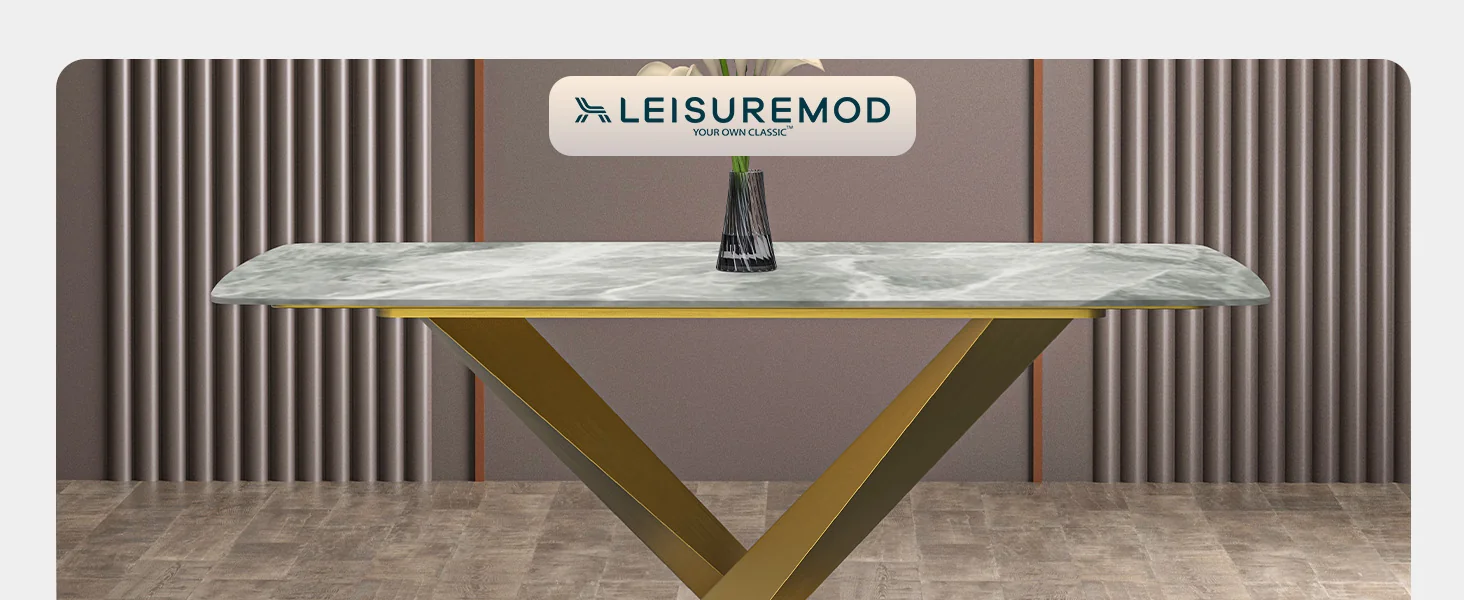 Voren Series Modern Dining Table Gold Base, With 71 Light Grey Sintered Stone Top