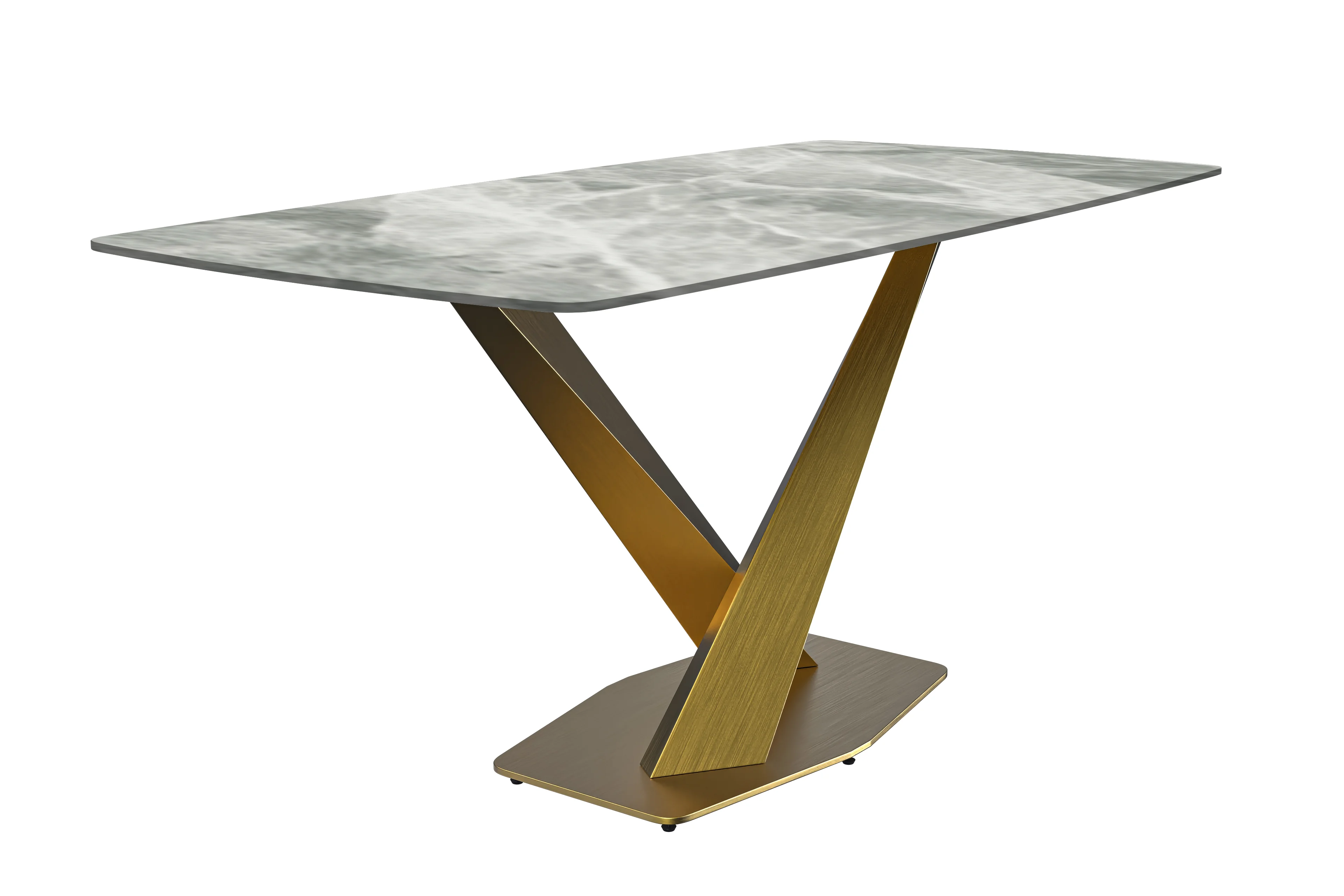Voren Series Modern Dining Table Gold Base, With 71 Light Grey Sintered Stone Top