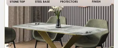 Voren Series Modern Dining Table Gold Base, With 71 Light Grey Sintered Stone Top