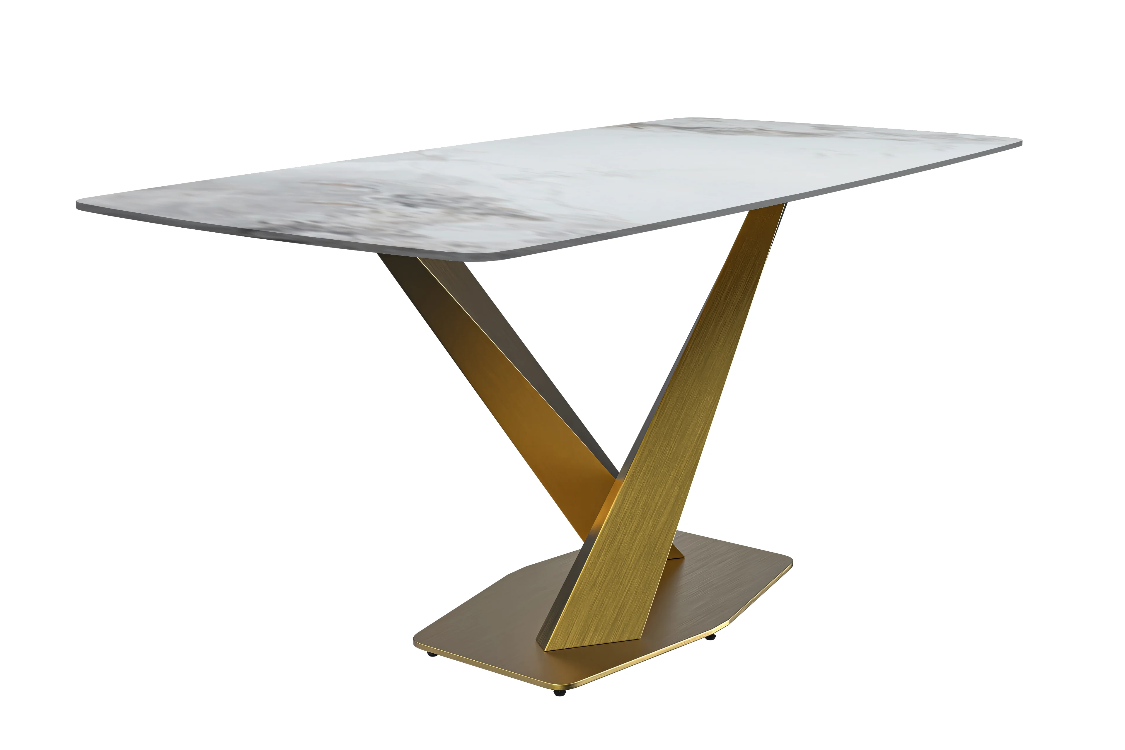 Voren Series Modern Dining Table Gold Base, With 71 Medium Grey Sintered Stone Top