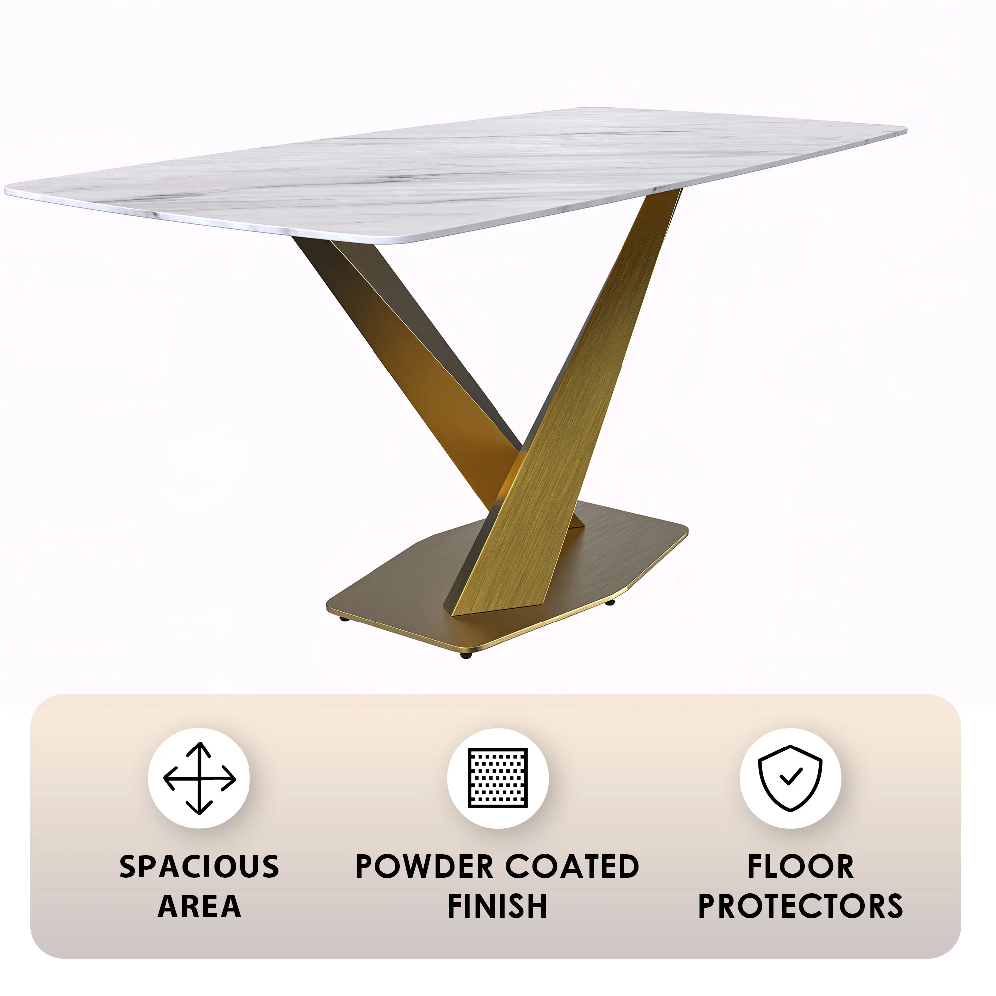 Voren Series Modern Dining Table Gold Base, With 71 White Sintered Stone Top