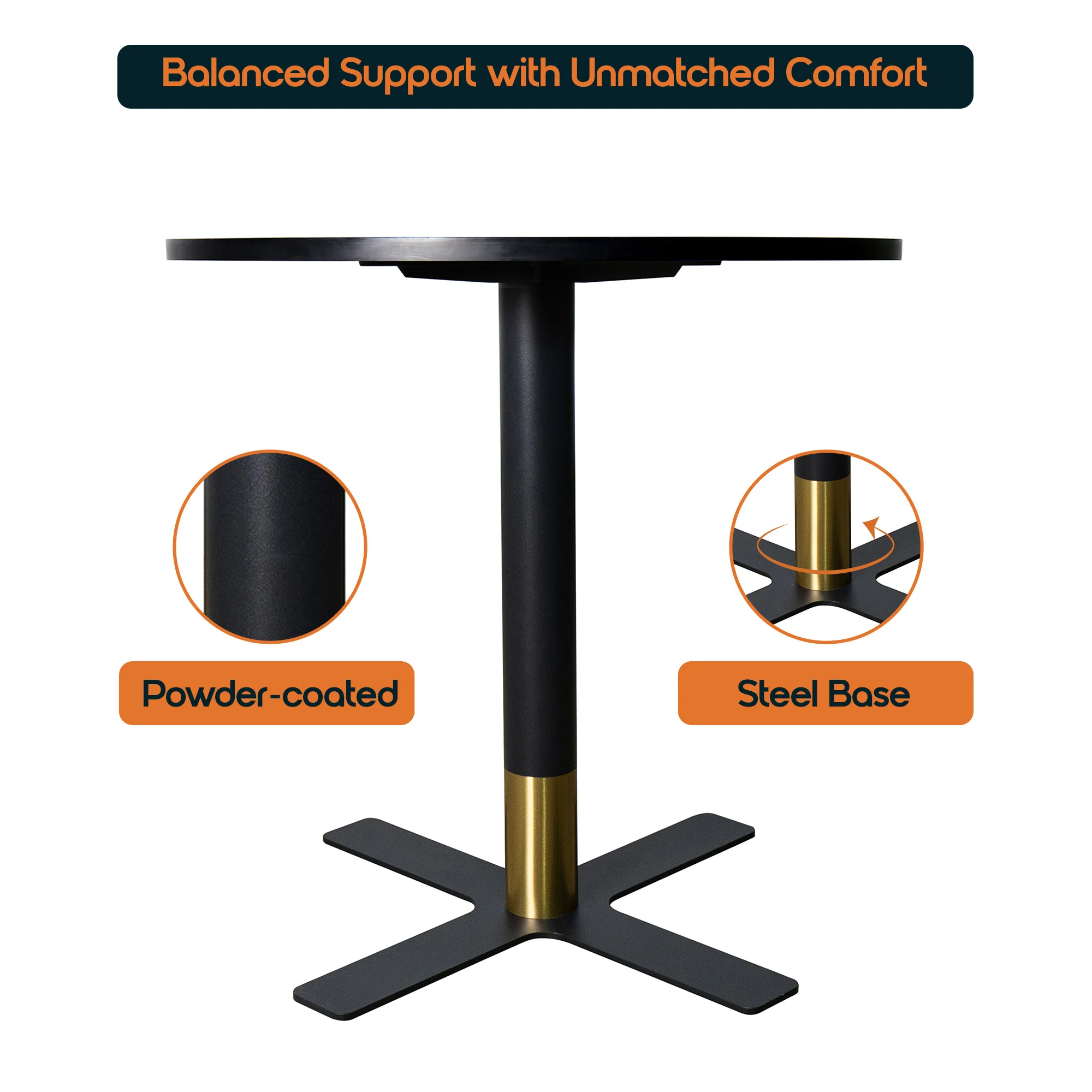 Vail Collection Dining Table Black/Gold X Base With 27" Round Black MDF Top