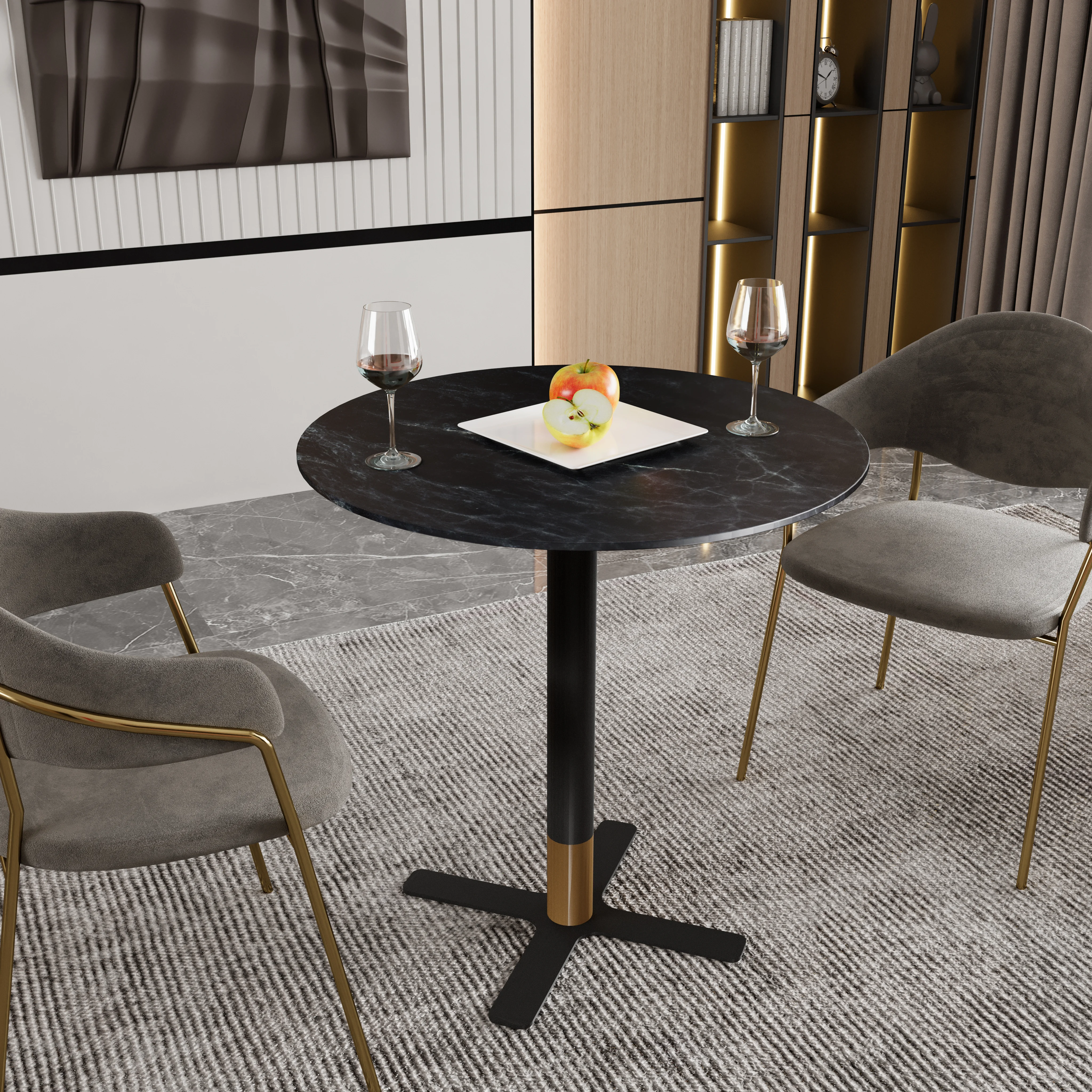 Vail Collection Dining Table Black/Gold X Base With 27" Round Black MDF Top
