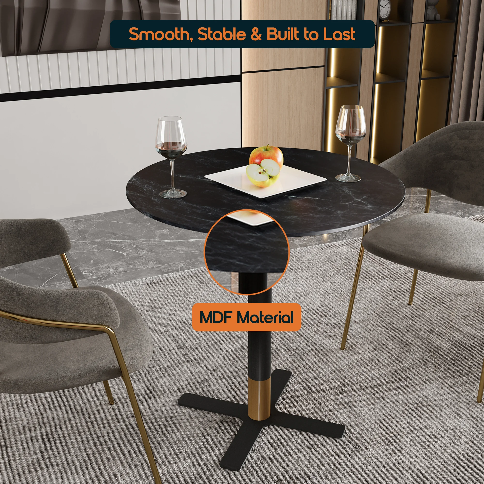 Vail Collection Dining Table Black/Gold X Base With 27" Round Black MDF Top