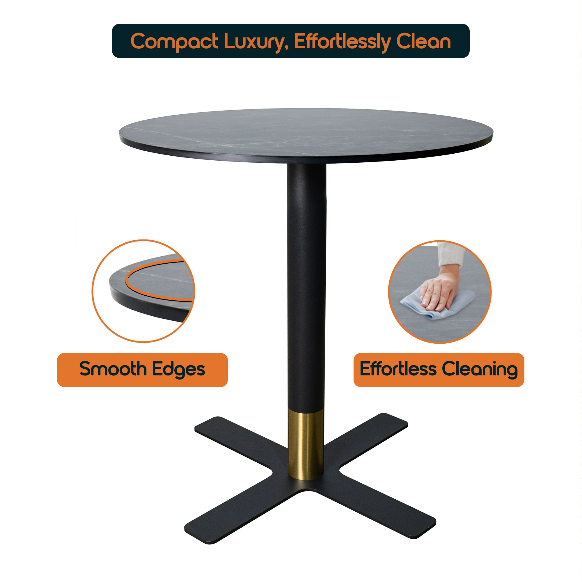 Vail Collection Dining Table Black/Gold X Base With 27" Round Black MDF Top