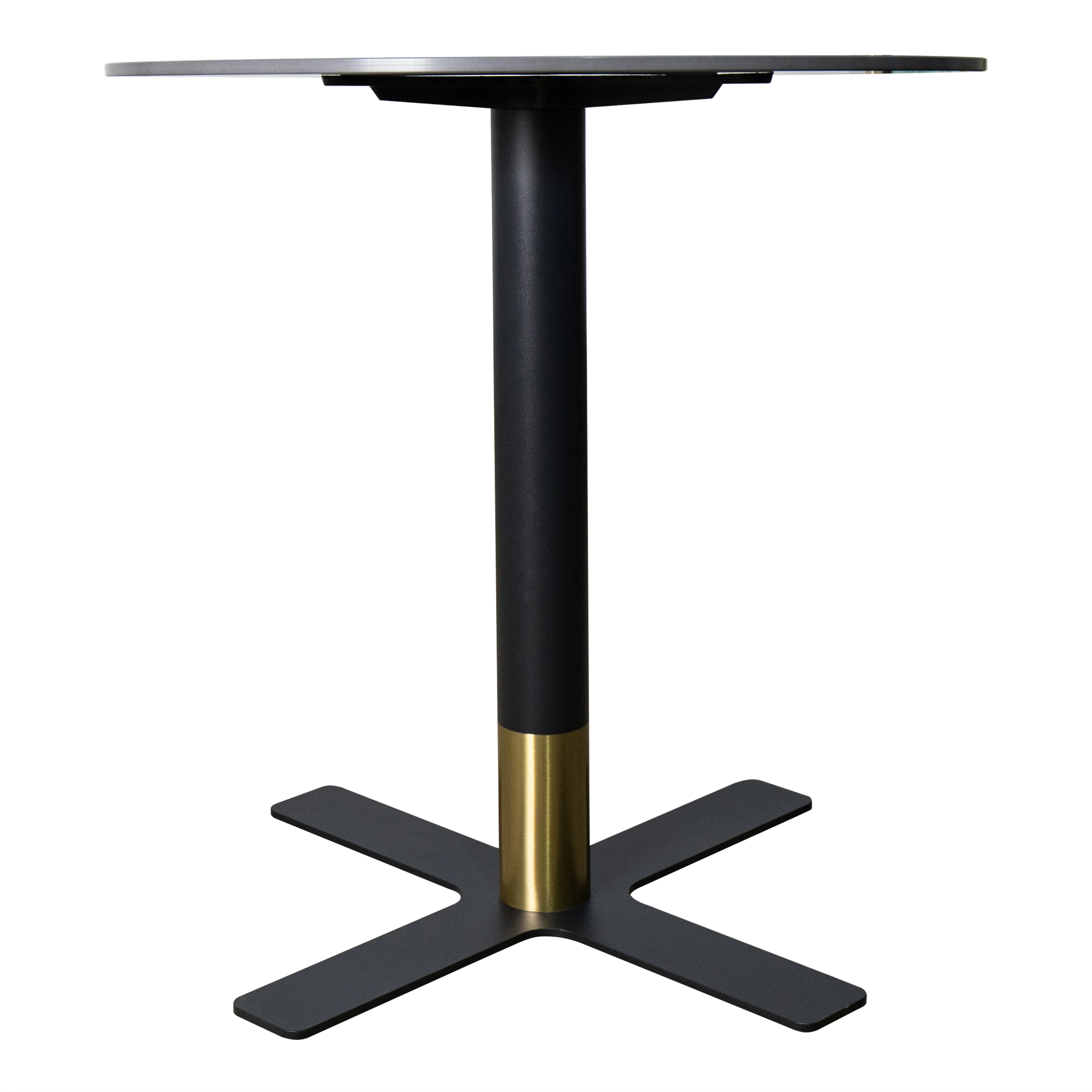 Vail Collection Dining Table Black/Gold X Base With 27" Round Black Stone Top