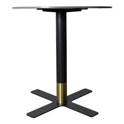Vail Collection Dining Table Black/Gold X Base With 27" Round Black Stone Top