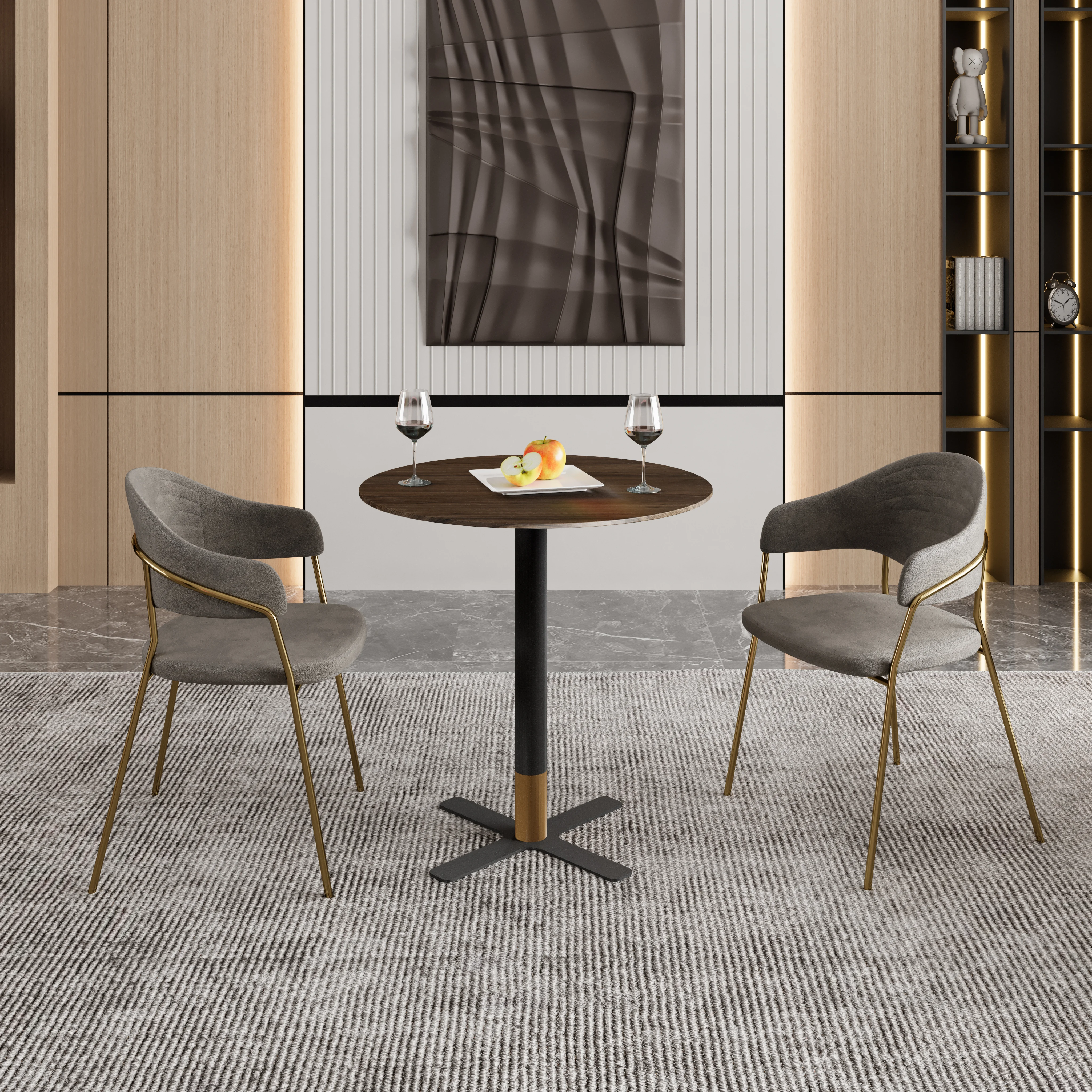 Vail Collection Dining Table Black/Gold X Base With 27" Round Dark Brown MDF Top