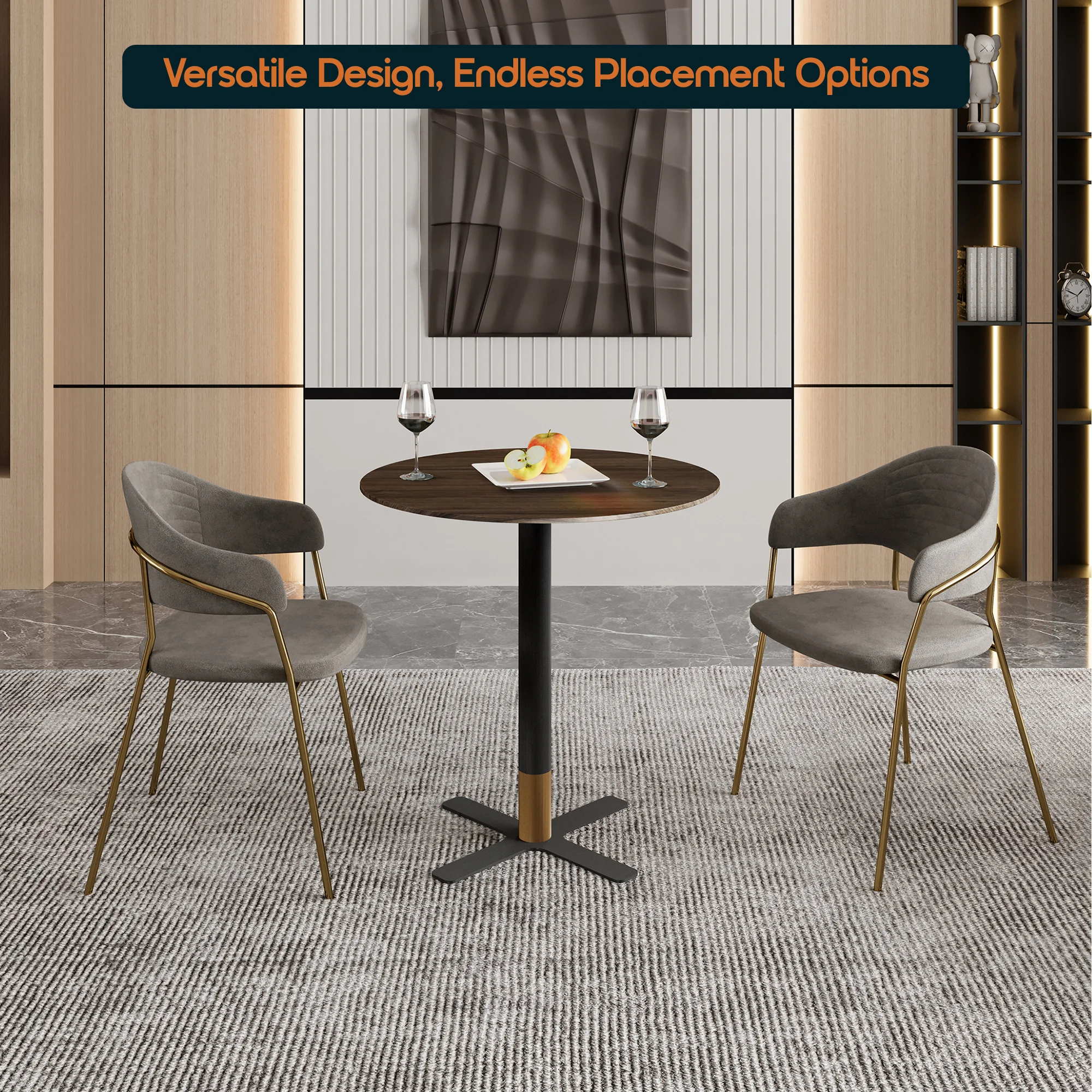 Vail Collection Dining Table Black/Gold X Base With 27" Round Dark Brown MDF Top