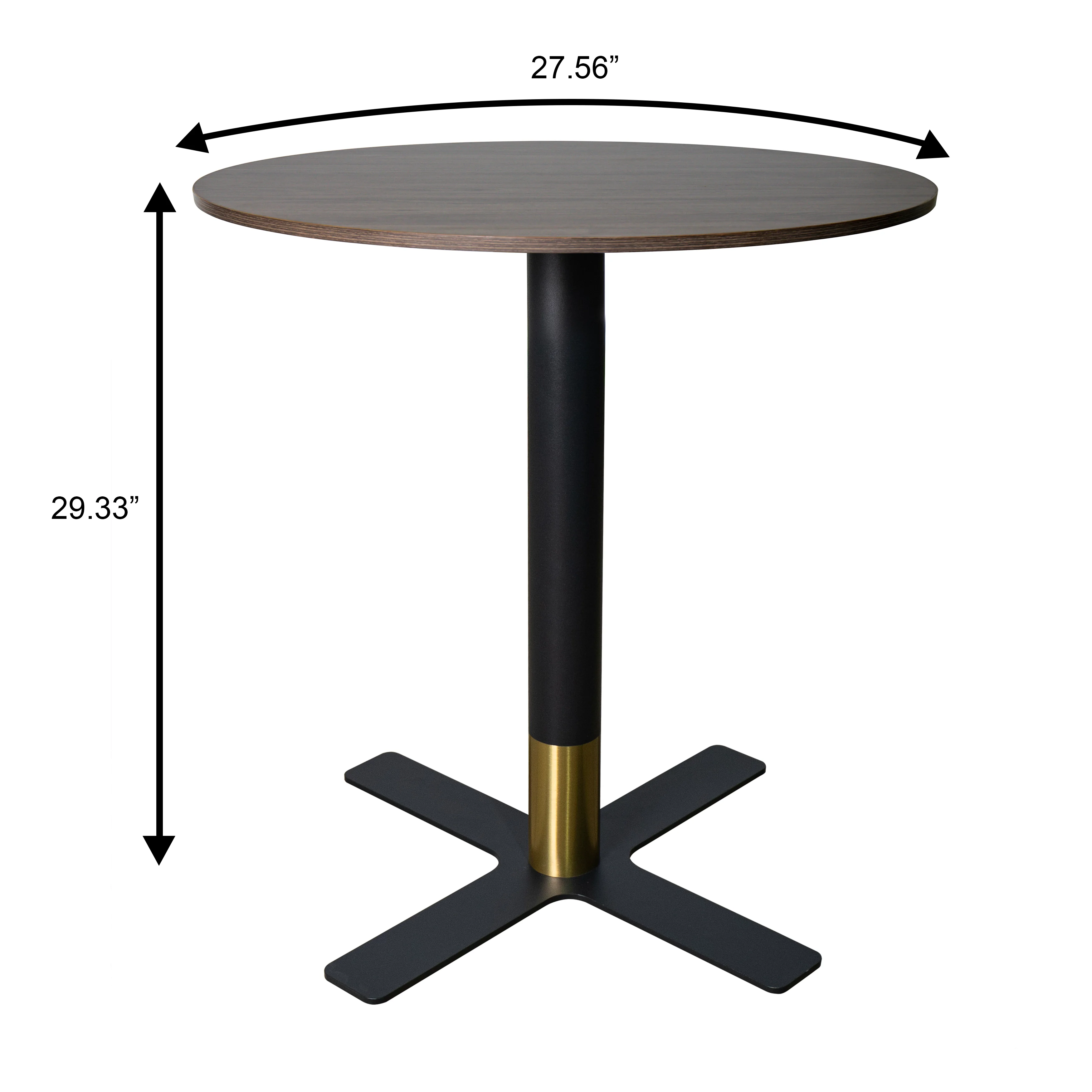 Vail Collection Dining Table Black/Gold X Base With 27" Round Dark Brown MDF Top