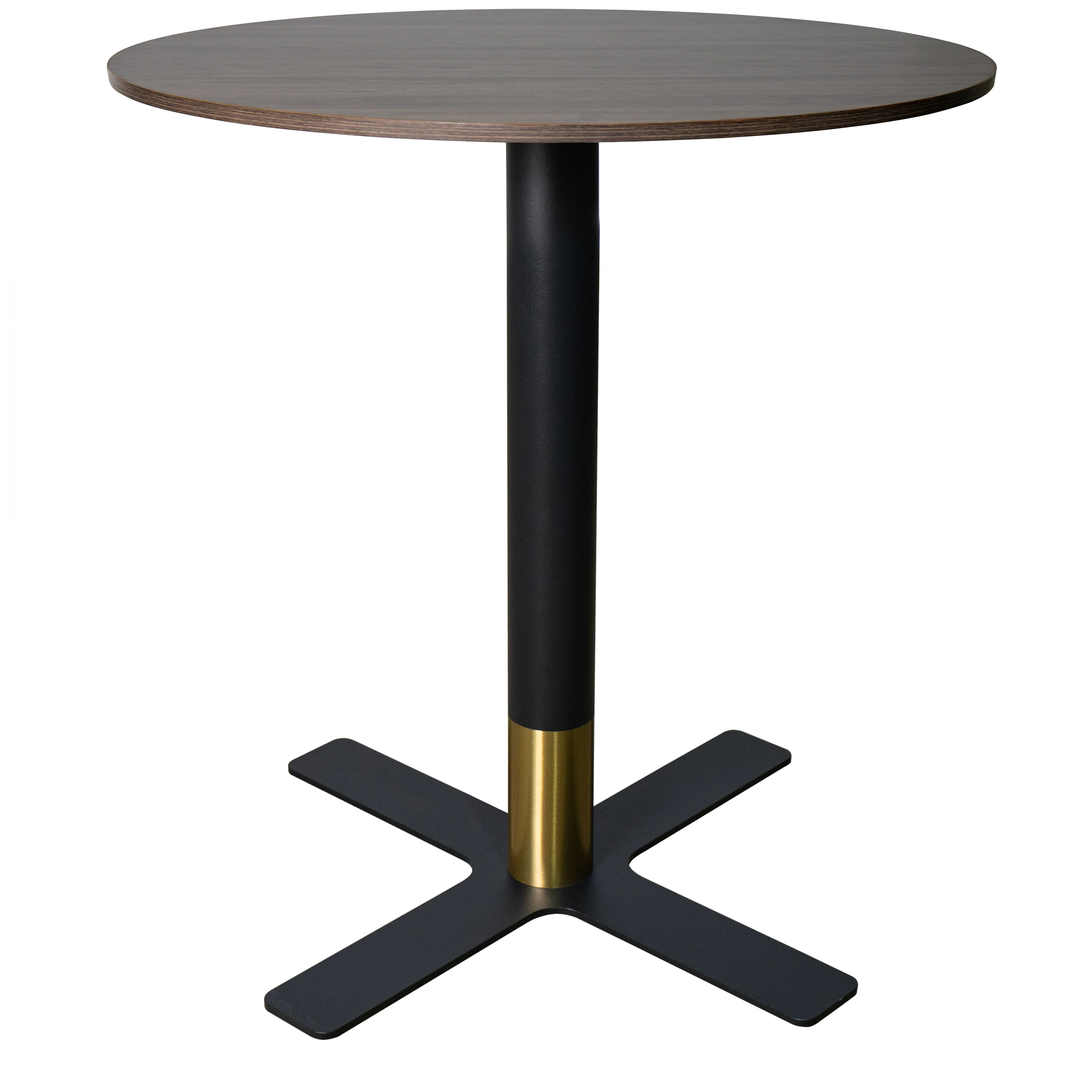 Vail Collection Dining Table Black/Gold X Base With 27" Round Dark Brown MDF Top