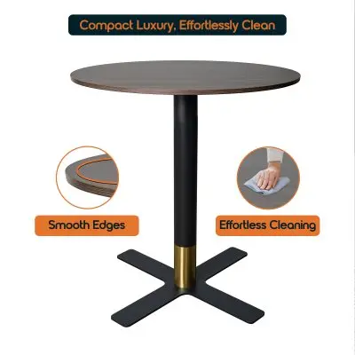Vail Collection Dining Table Black/Gold X Base With 27" Round Dark  Brown MDF Top