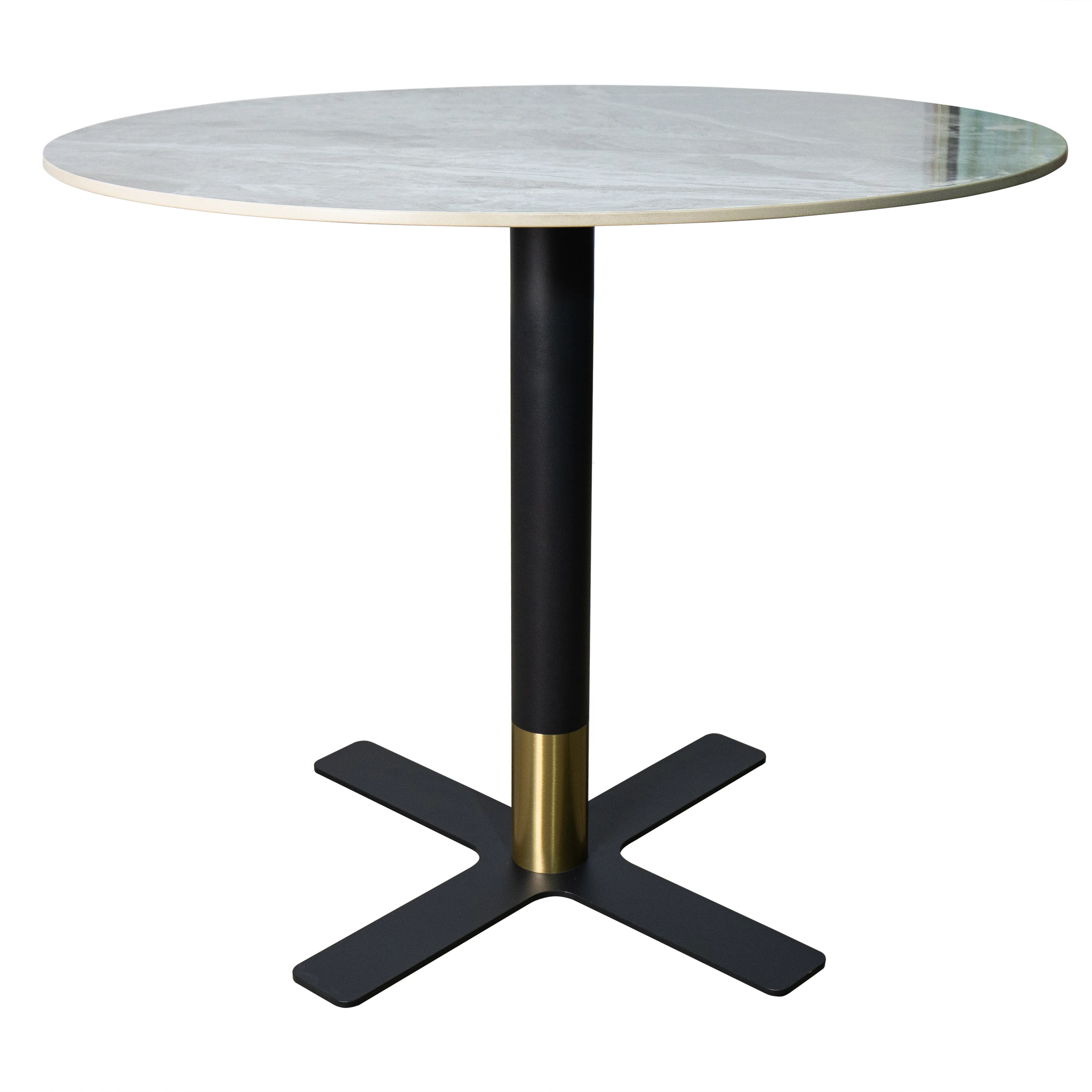 Vail Collection Dining Table Black/Gold X Base With 27" Round Grey Stone Top
