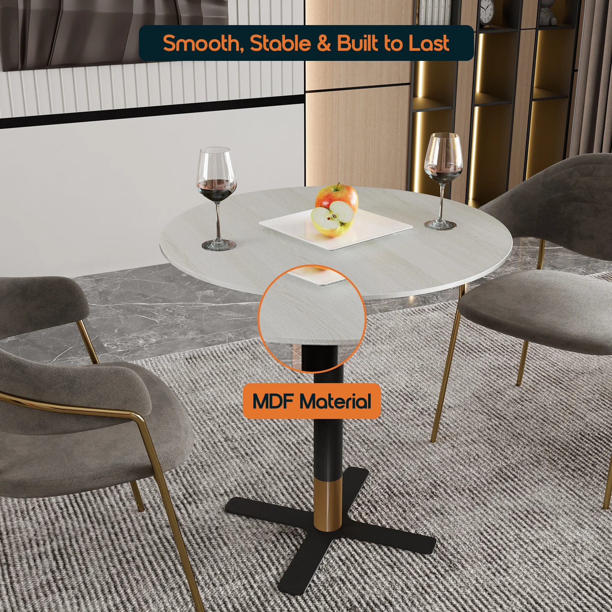 Vail Collection Dining Table Black/Gold X Base With 27" Round Light Wood Brown MDF Top